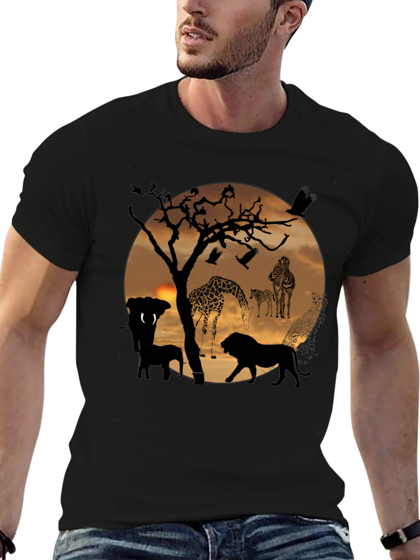 African Sunset Wildlife Graphic T-Shirt