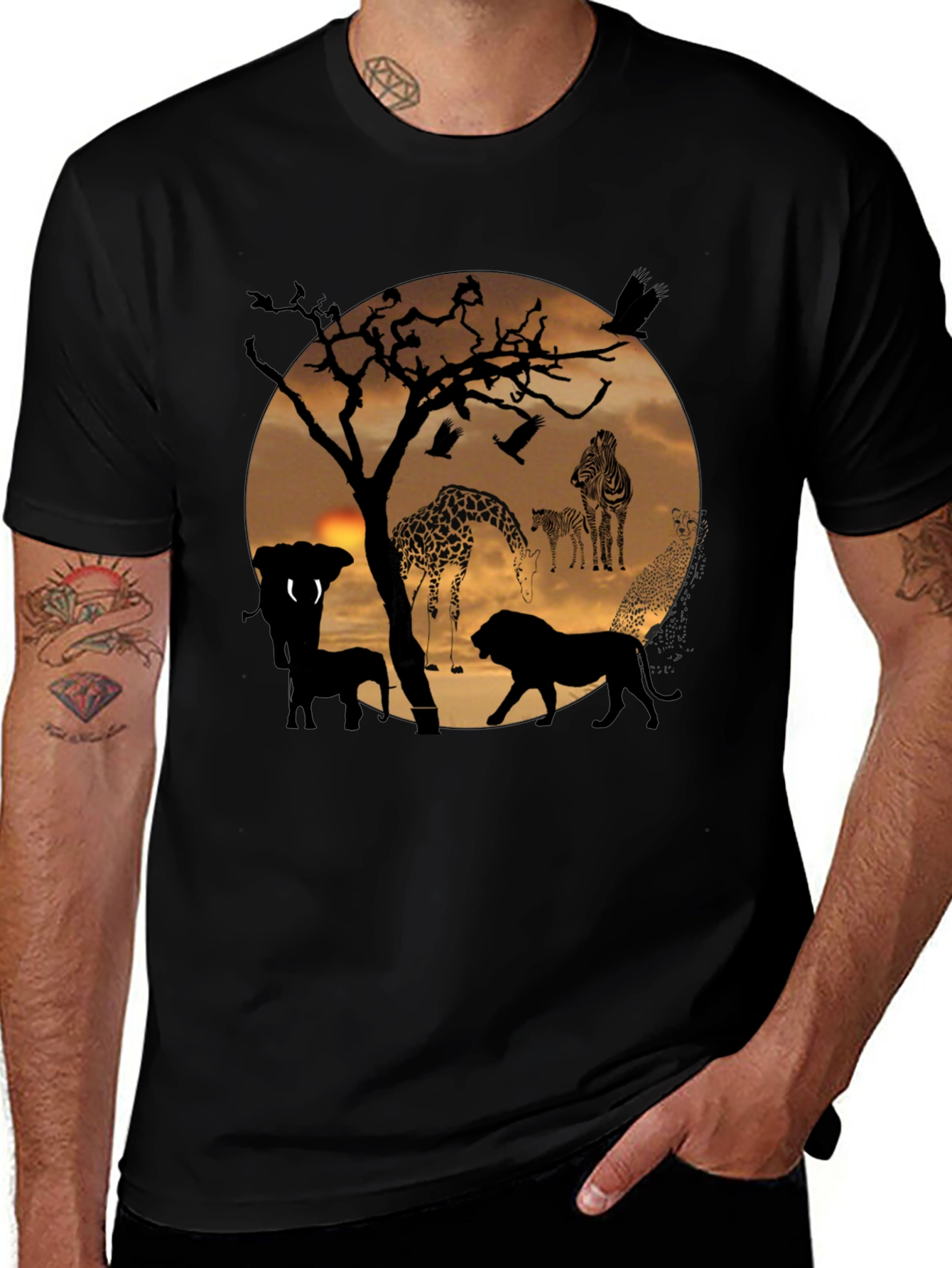 African Sunset Wildlife Graphic T-Shirt