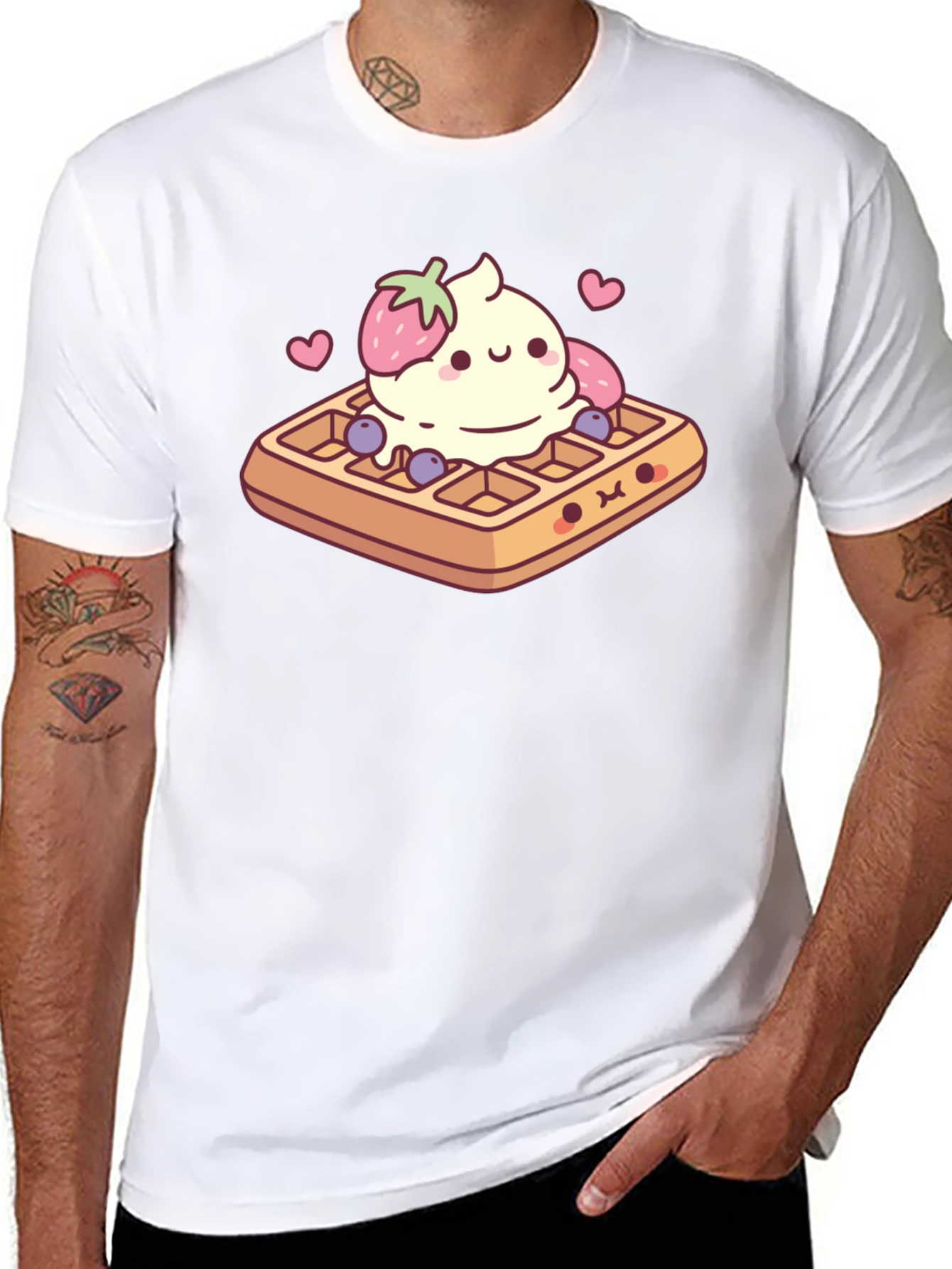 Cute Waffle Dessert Graphic Tee - Unisex Black T-Shirt