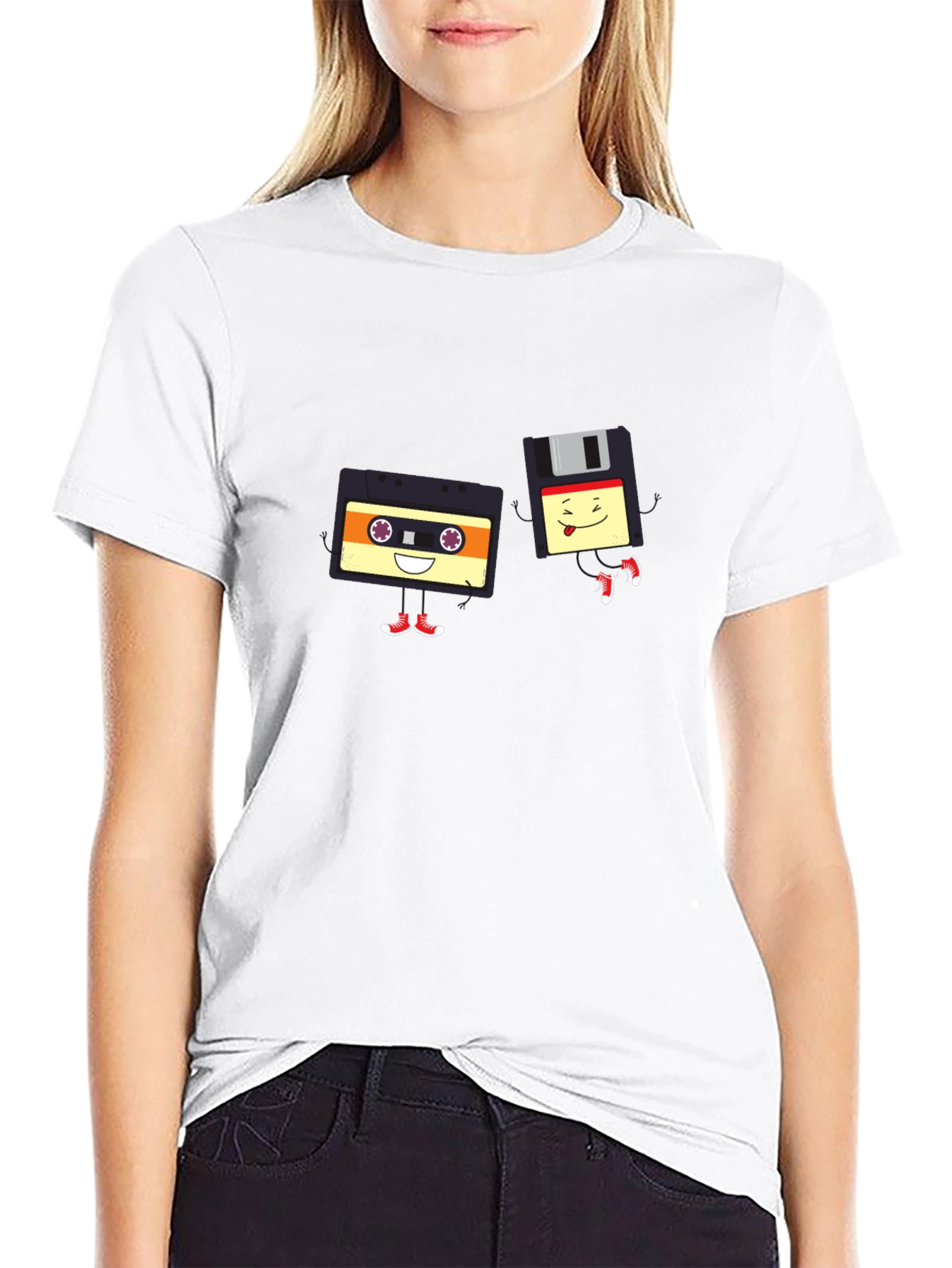 Retro Tech T-Shirt - Cassette & Floppy Disk