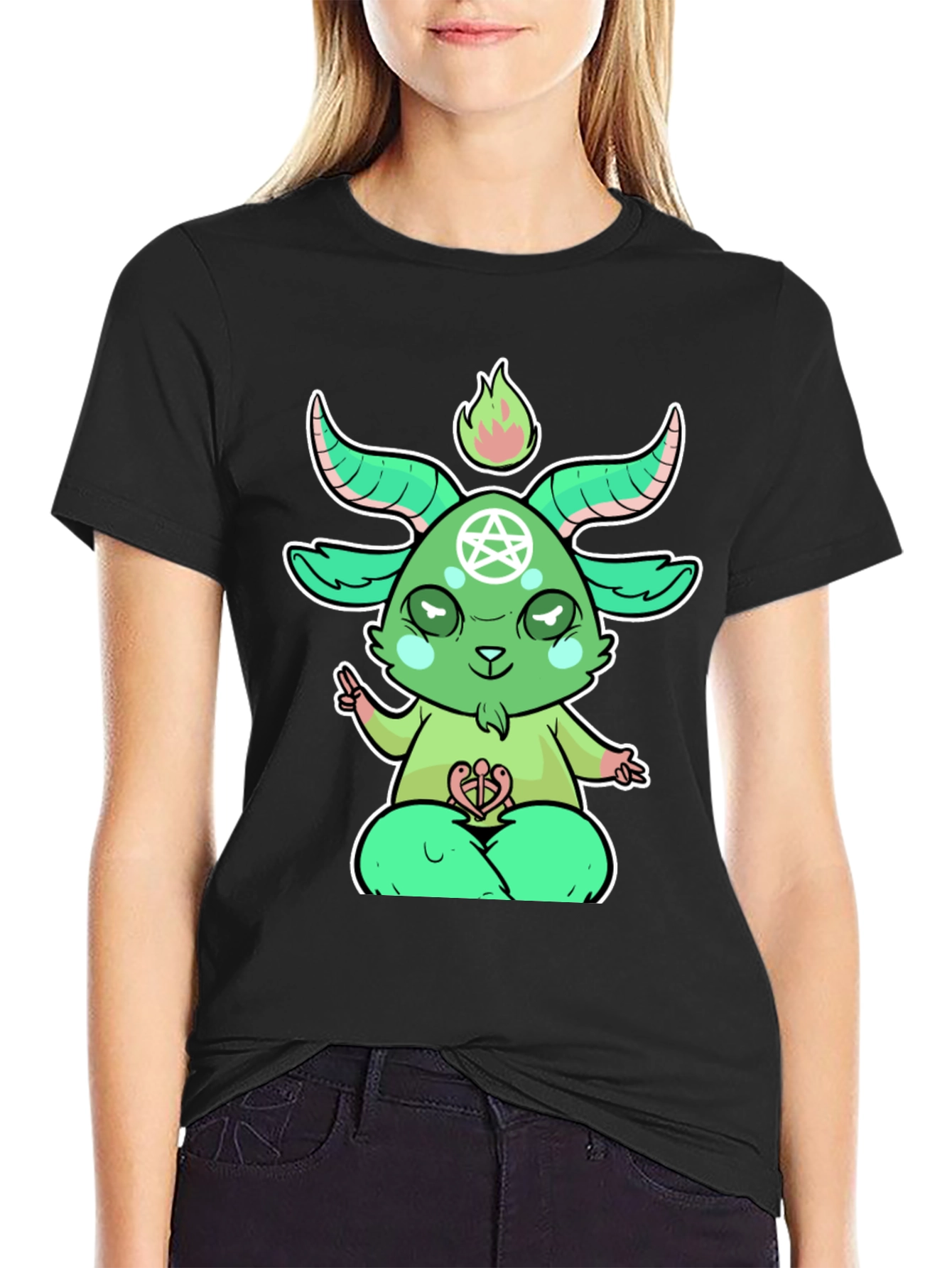 Cartoon Baphomet T-Shirt - Black Cotton Tee