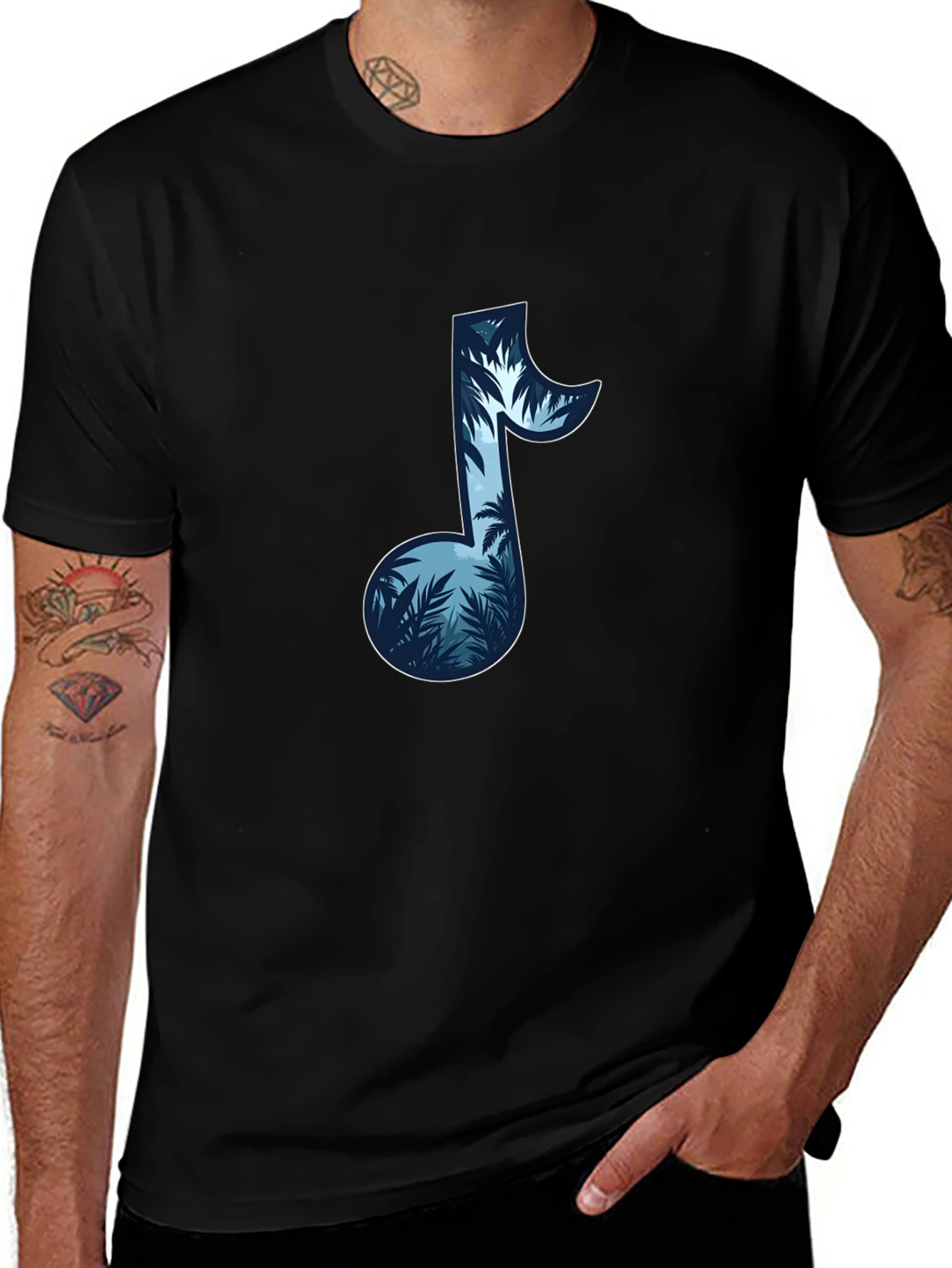Tropical Music Note Graphic T-Shirt