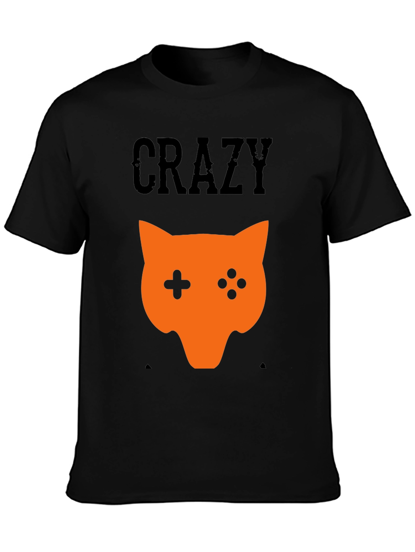 Crazy Gamer Cat Graphic Tee - Black