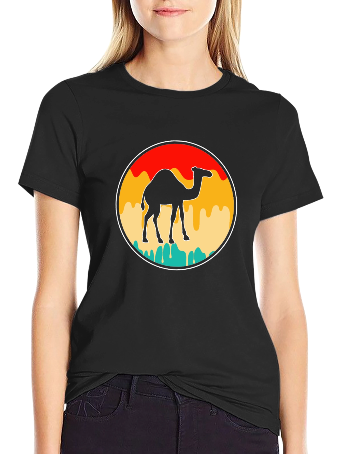Retro Camel Graphic Tee - Black Cotton T-Shirt