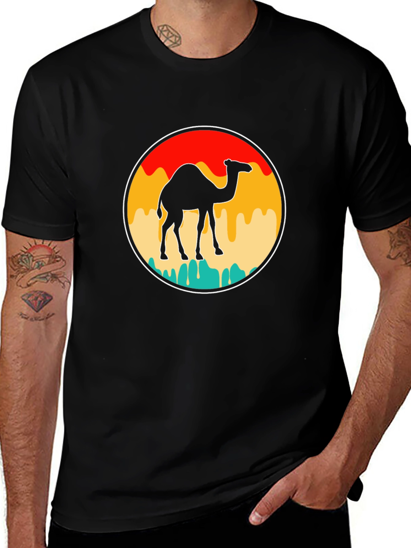 Retro Camel Graphic Tee - Black Cotton T-Shirt