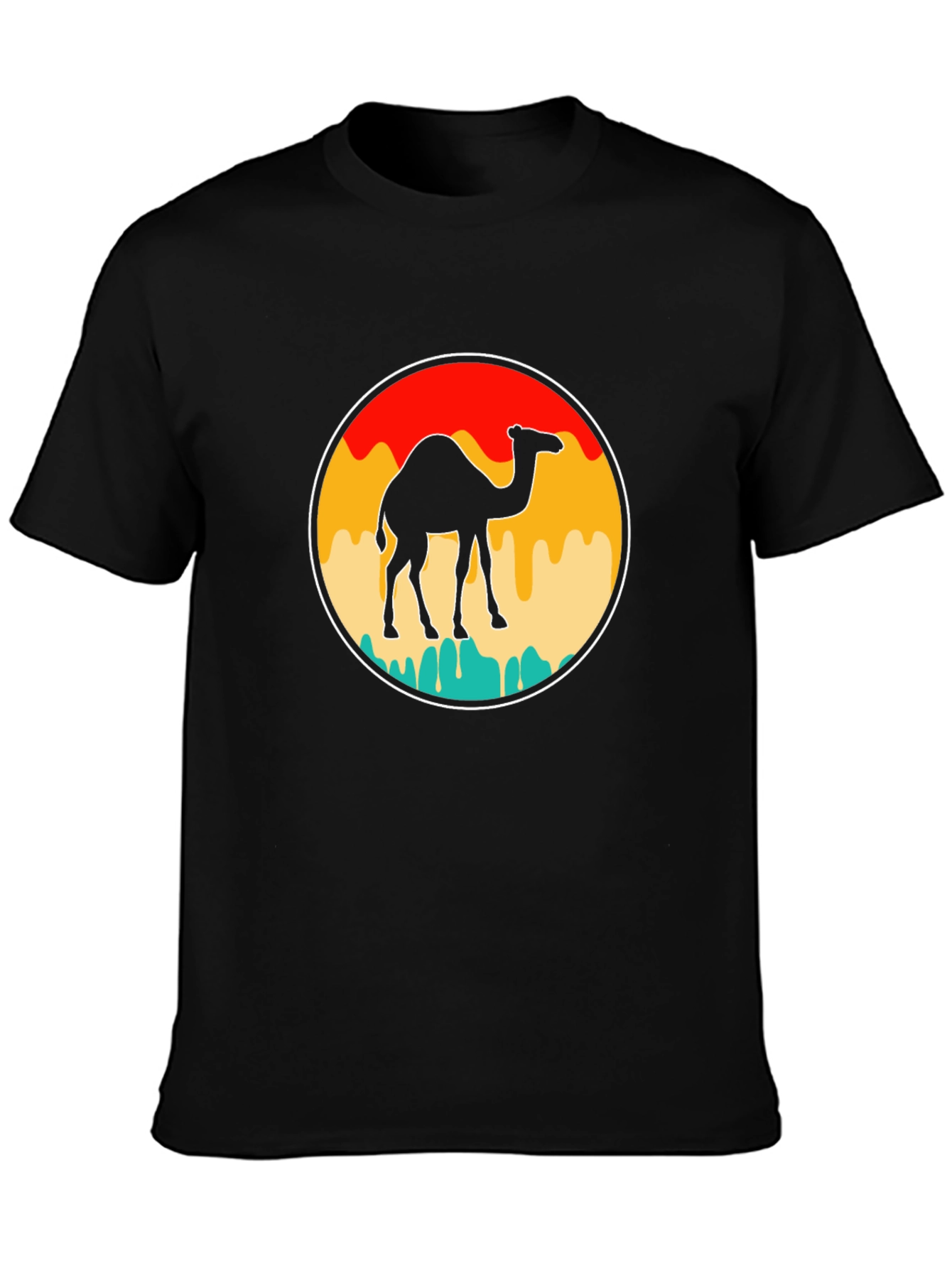 Retro Camel Graphic Tee - Black Cotton T-Shirt