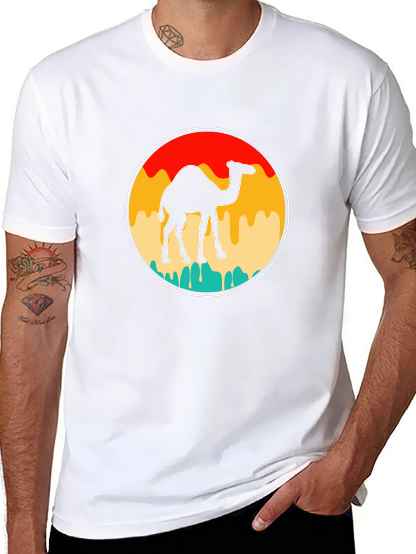 Retro Camel Graphic Tee - Black Cotton T-Shirt