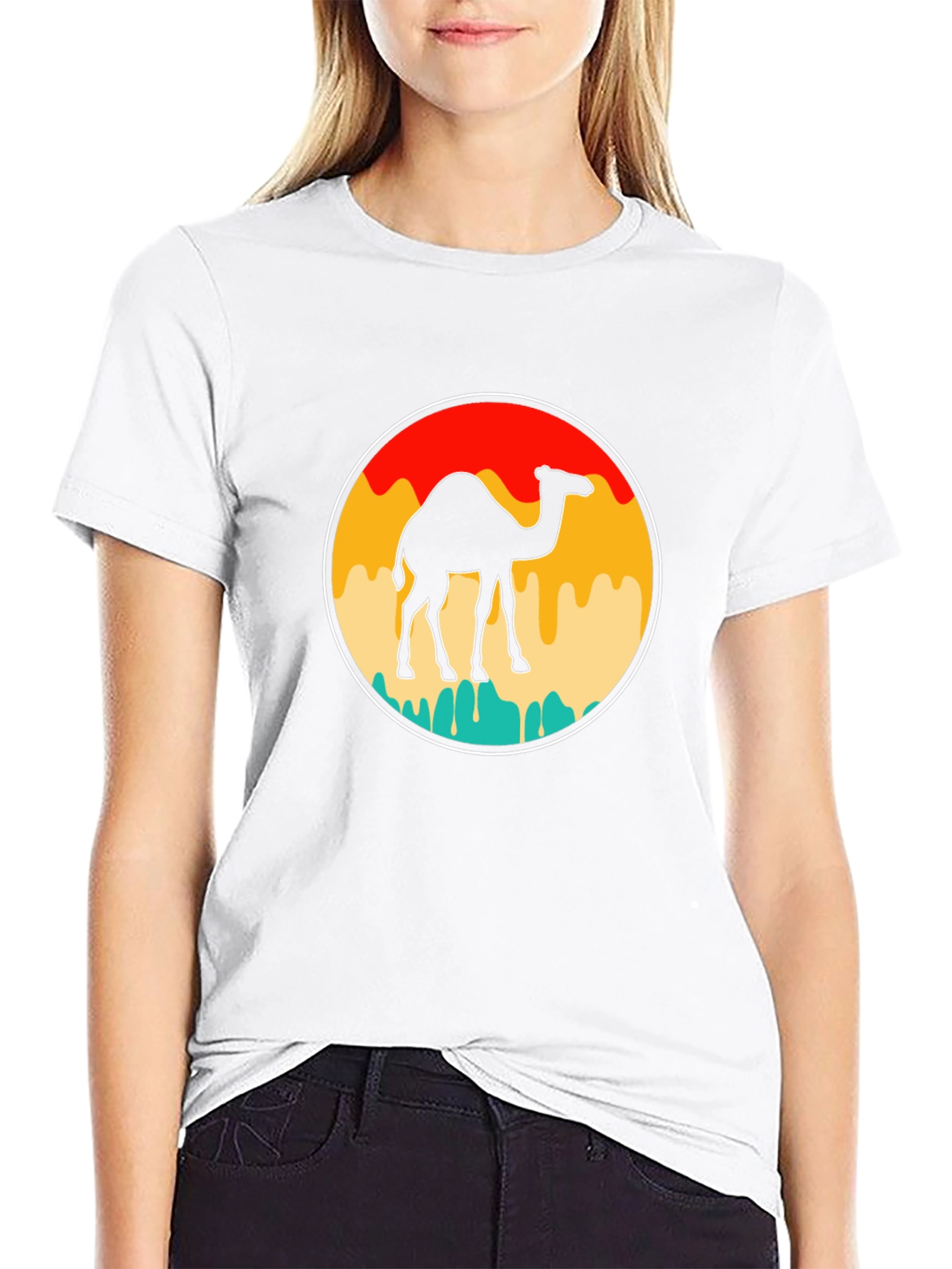 Retro Camel Graphic Tee - Black Cotton T-Shirt