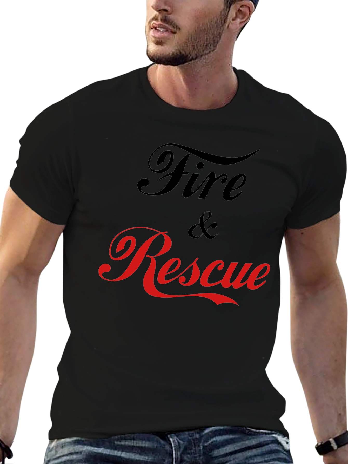 Fire & Rescue Graphic T-Shirt - Black Cotton Tee