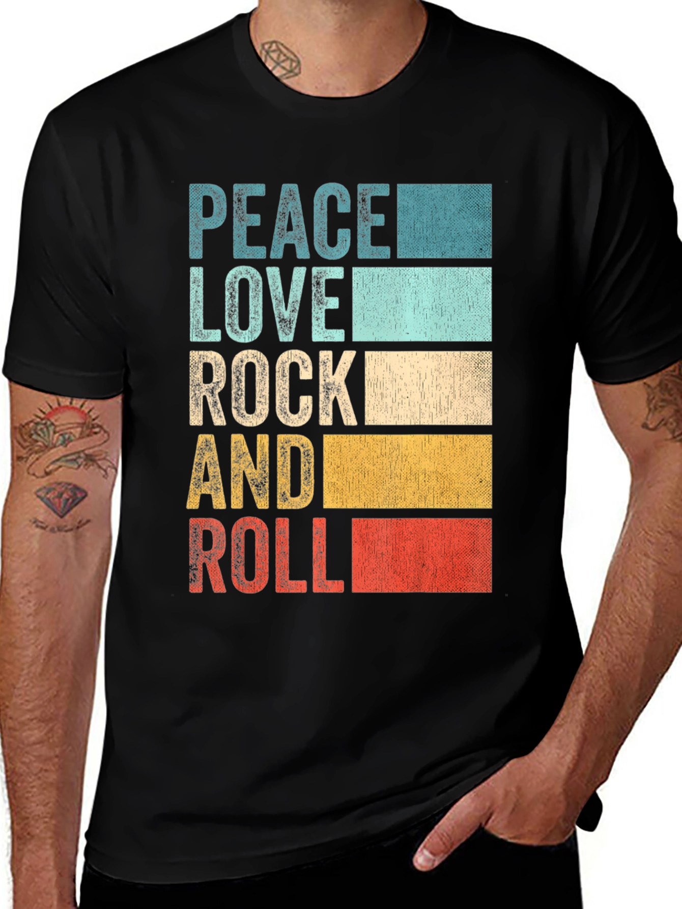 Retro Peace Love Rock & Roll Graphic T-Shirt