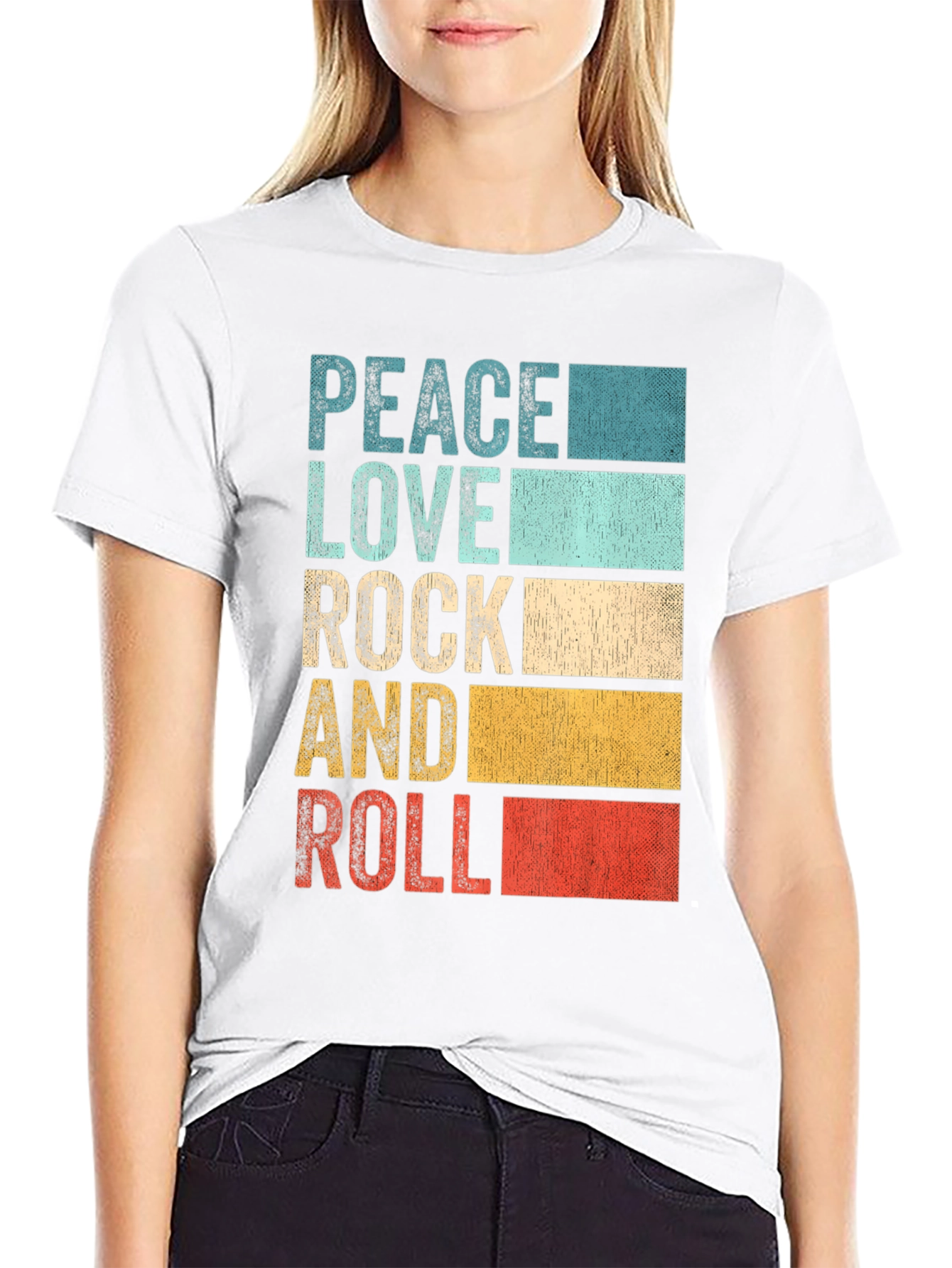 Retro Peace Love Rock & Roll Graphic T-Shirt