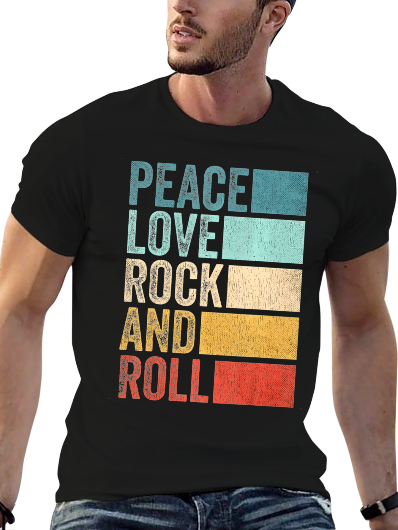 Retro Peace Love Rock & Roll Graphic T-Shirt