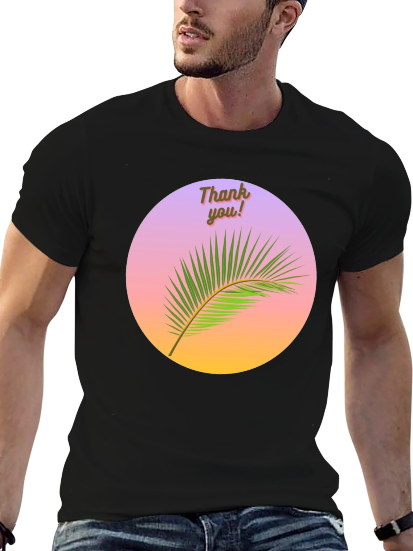 Thank You Palm Graphic Tee - Black Cotton T-Shirt