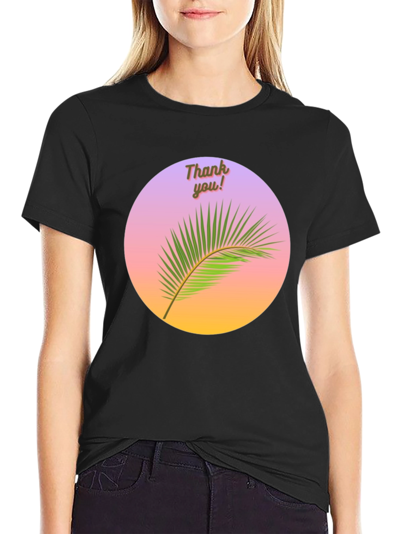 Thank You Palm Graphic Tee - Black Cotton T-Shirt