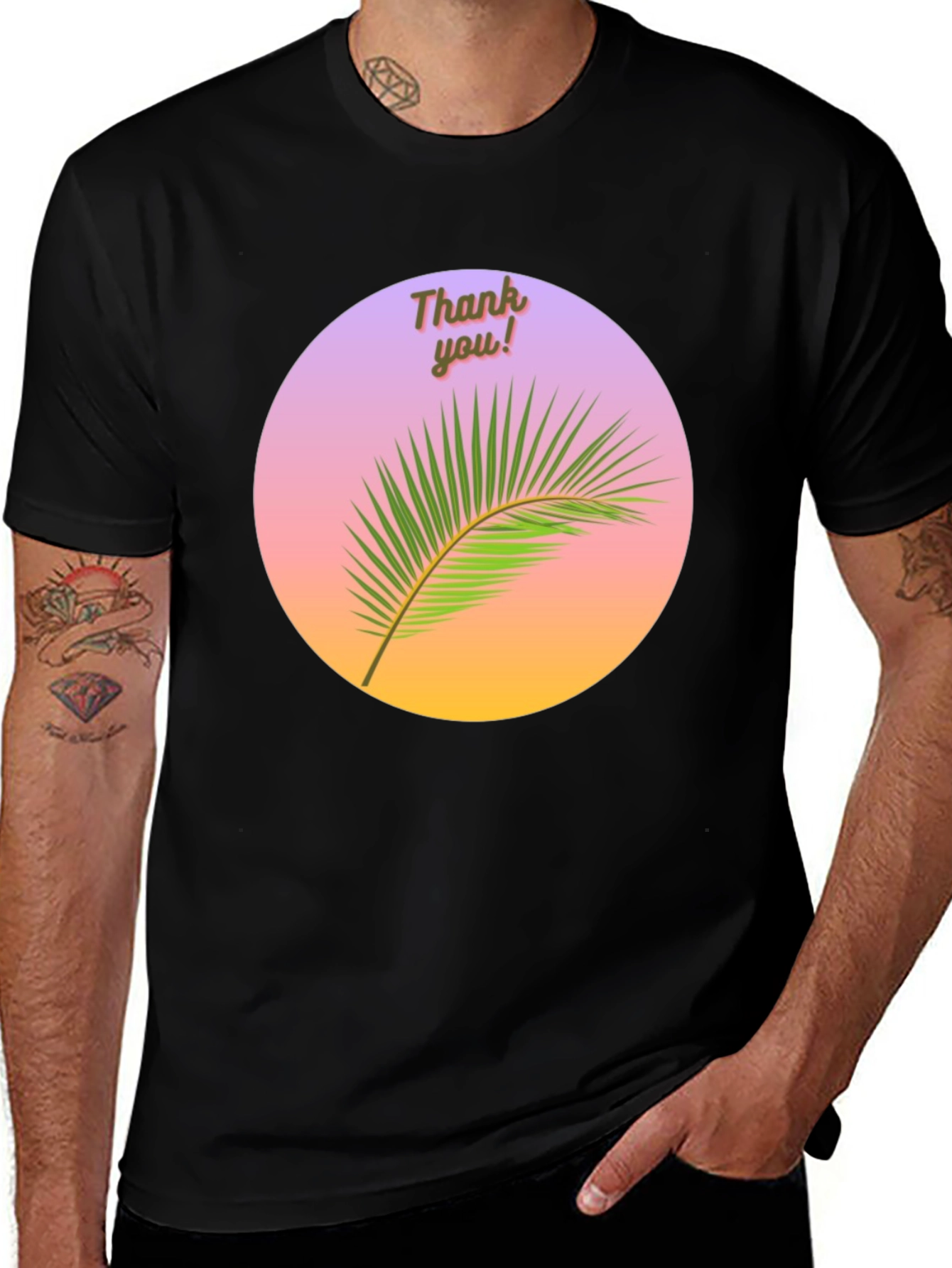 Thank You Palm Graphic Tee - Black Cotton T-Shirt