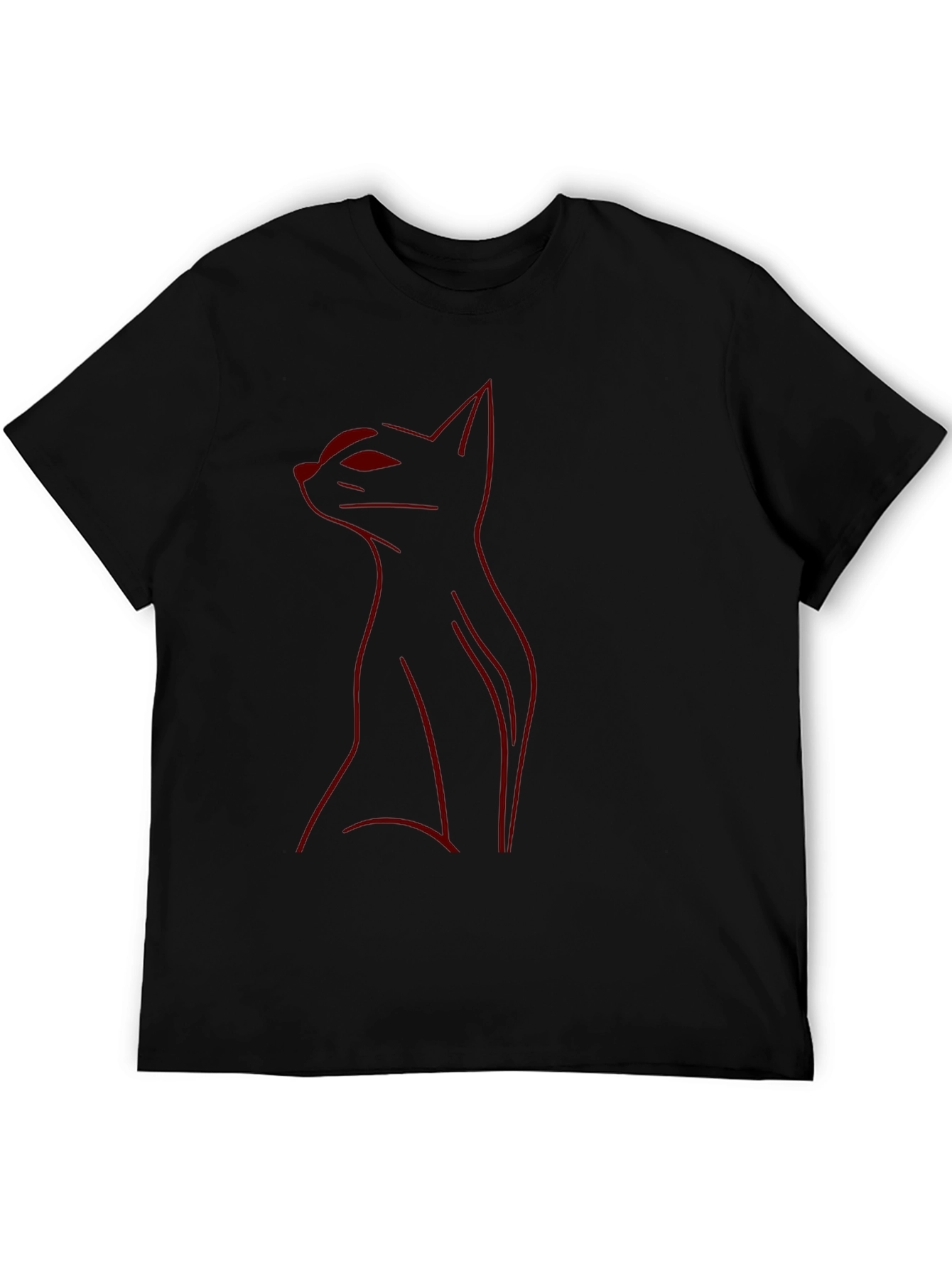 Mens Black T-Shirt with Red Cat Outline