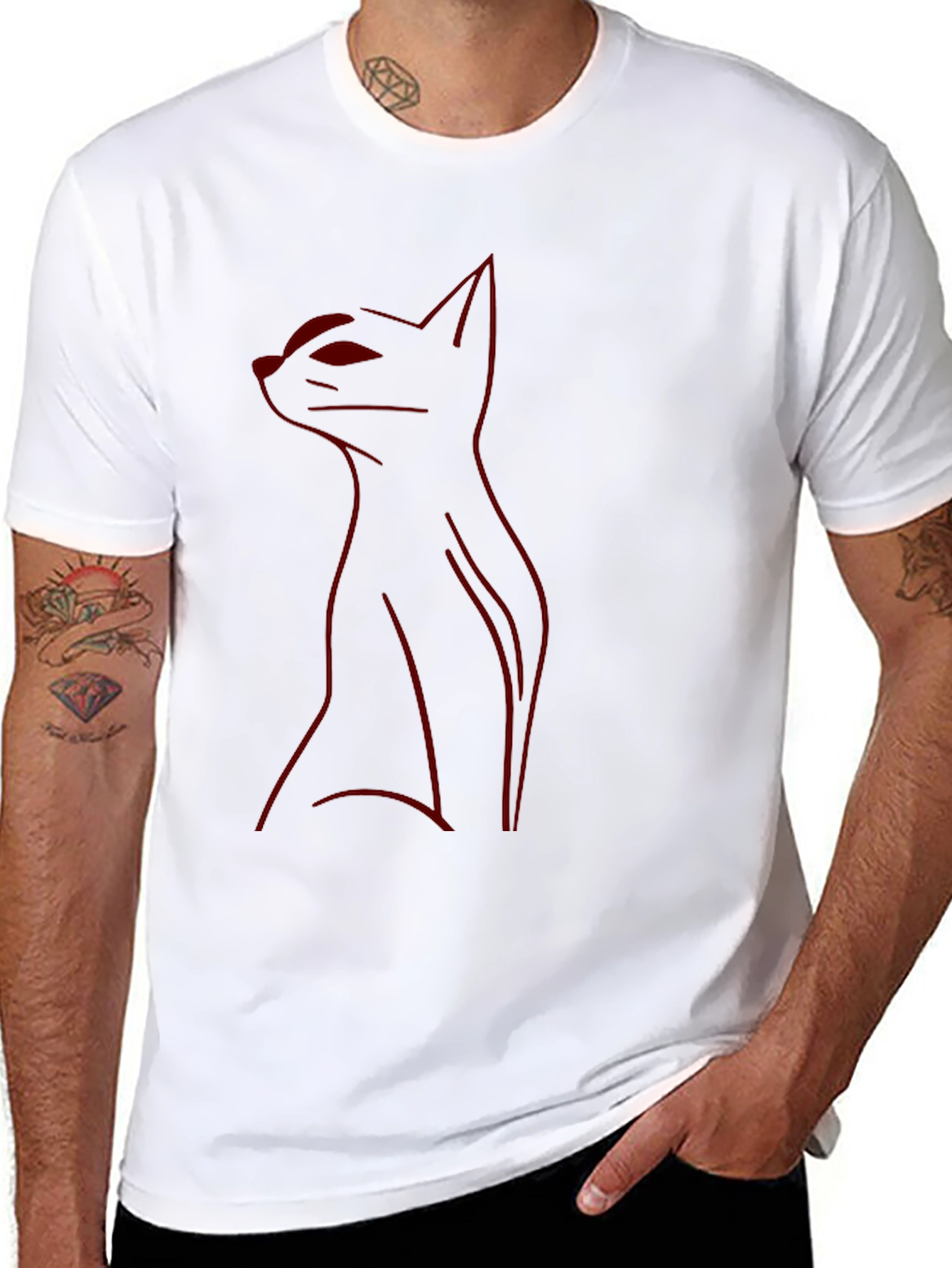Mens Black T-Shirt with Red Cat Outline