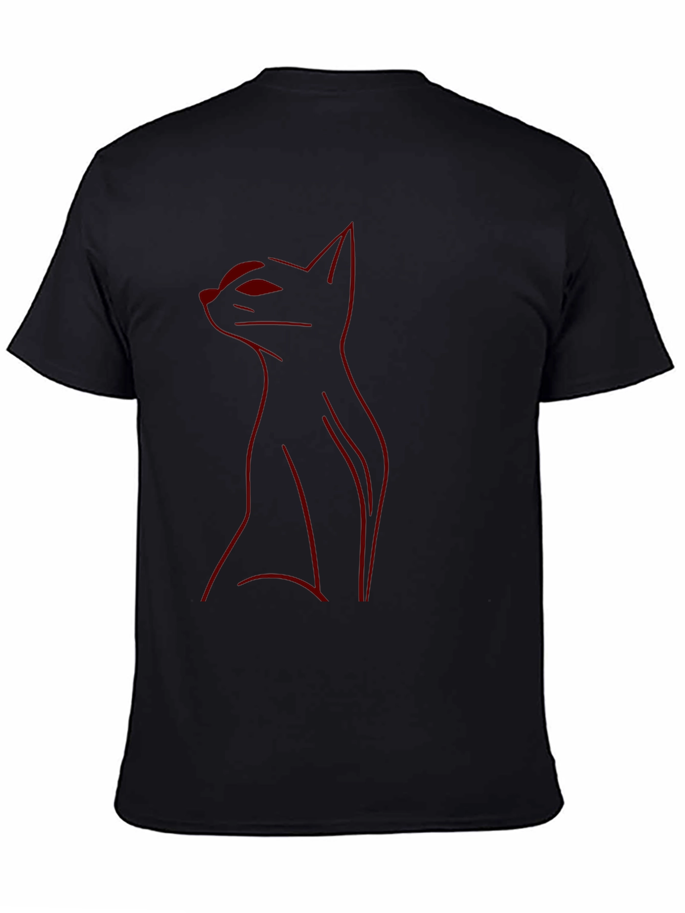 Mens Black T-Shirt with Red Cat Outline