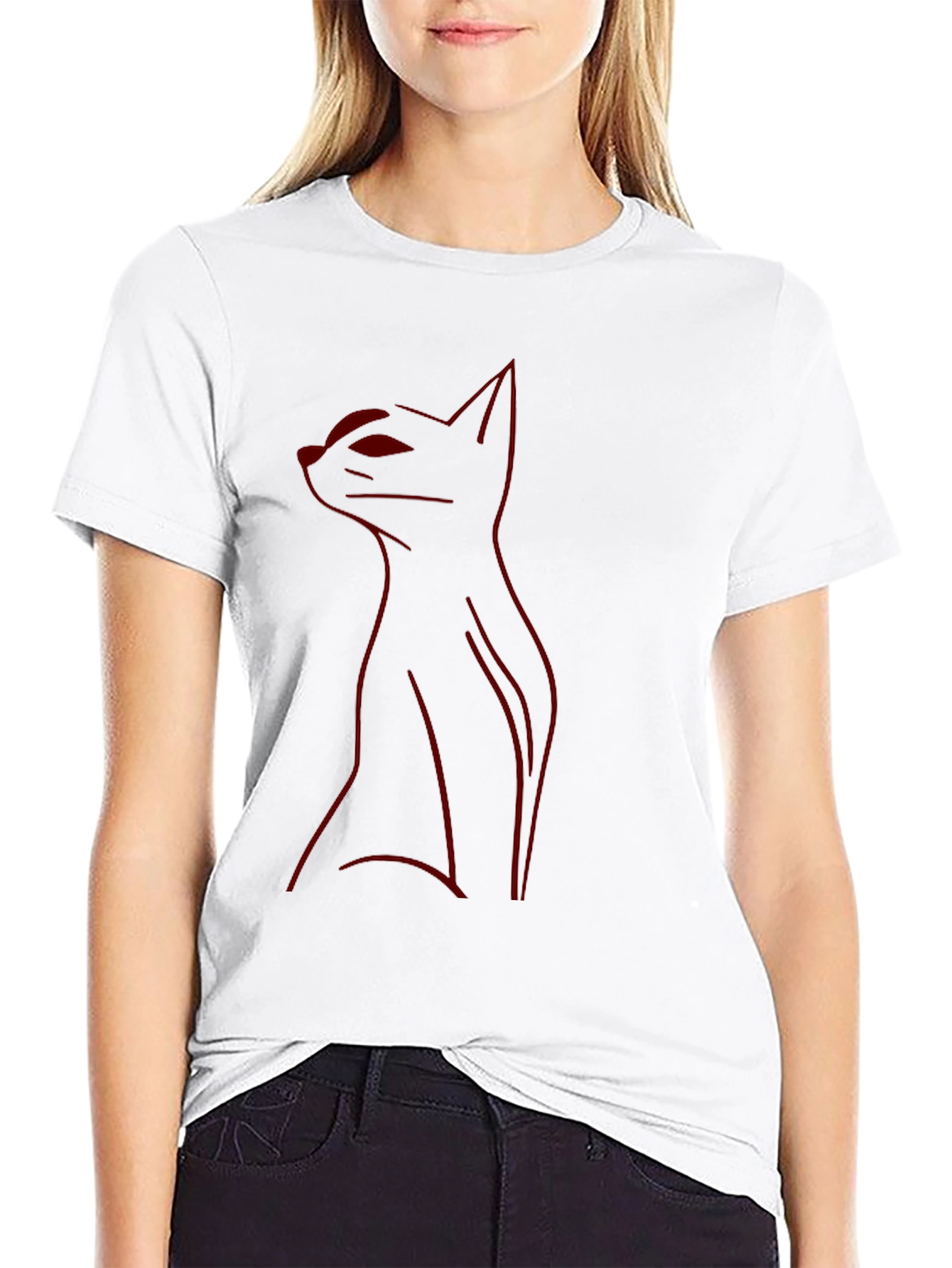 Mens Black T-Shirt with Red Cat Outline