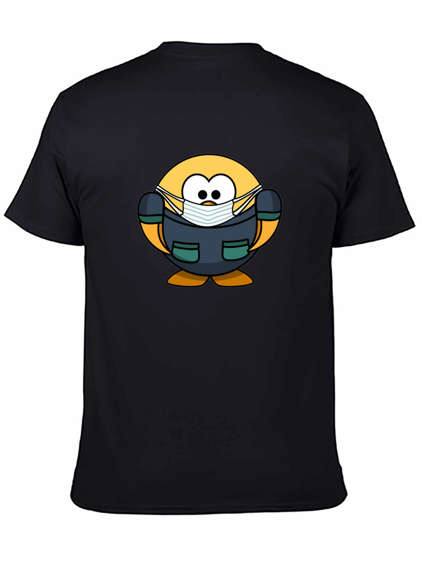 Cartoon Doctor Emoji Black T-Shirt
