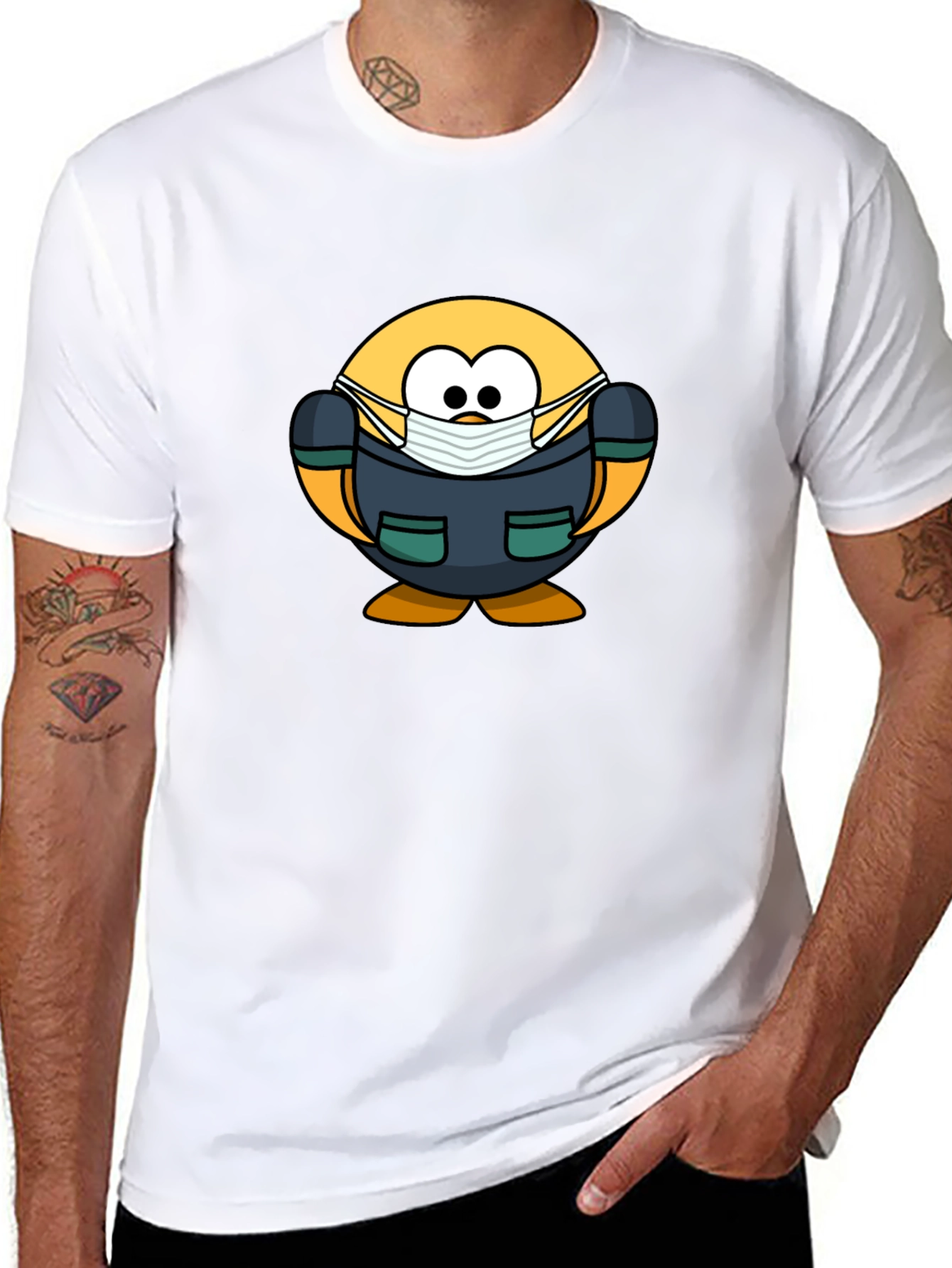 Cartoon Doctor Emoji Black T-Shirt