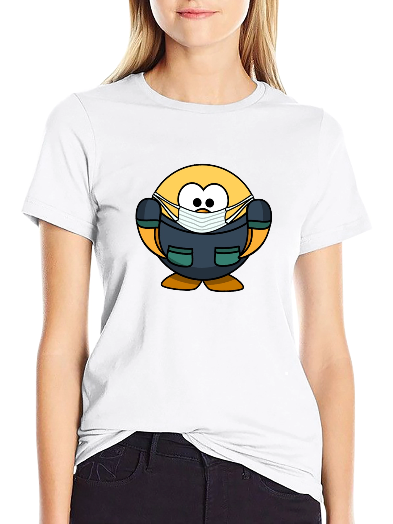 Cartoon Doctor Emoji Black T-Shirt