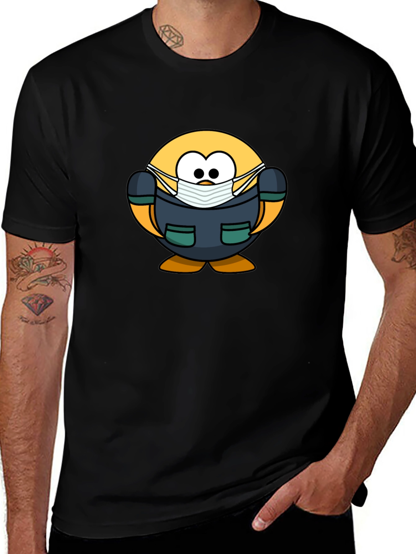 Cartoon Doctor Emoji Black T-Shirt