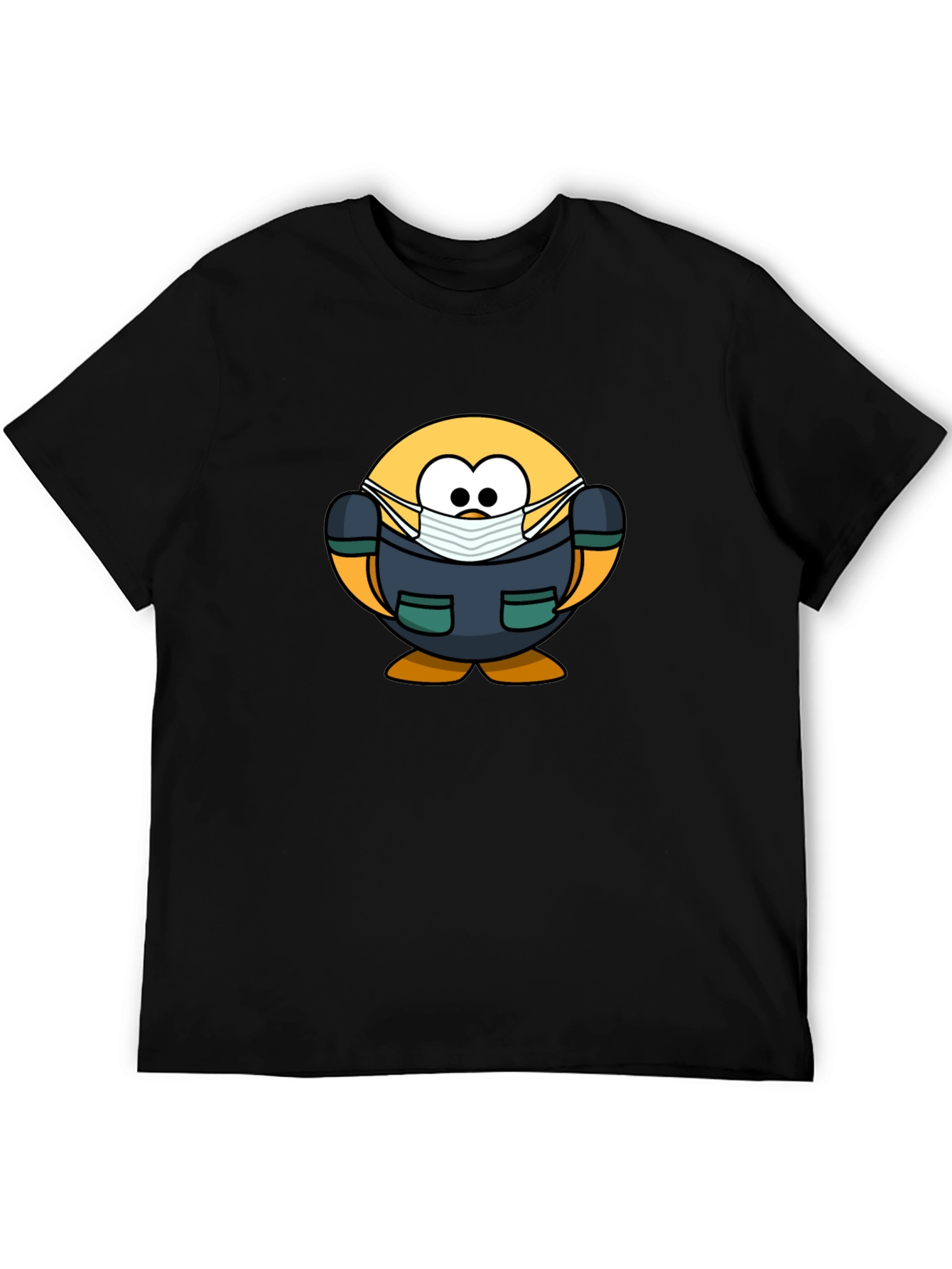 Cartoon Doctor Emoji Black T-Shirt