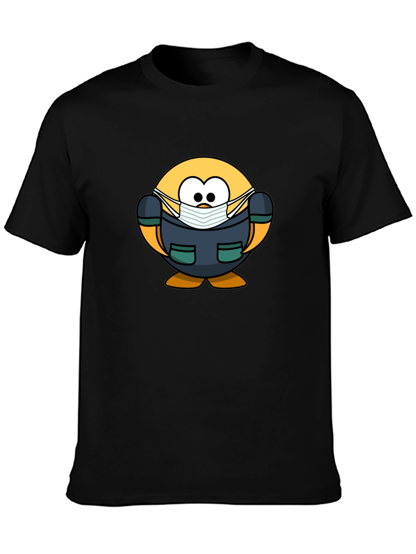 Cartoon Doctor Emoji Black T-Shirt