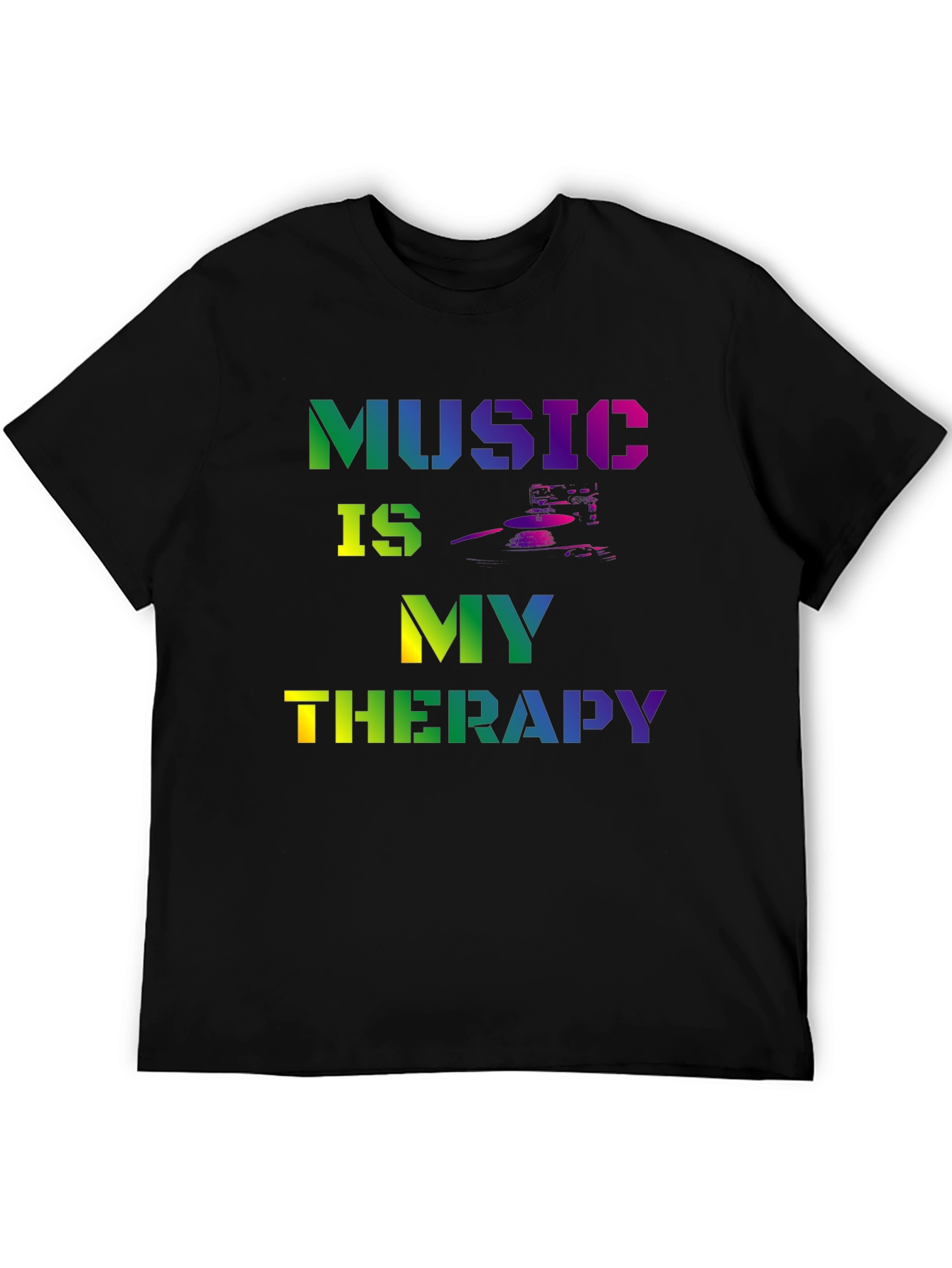 Music is My Therapy Graphic Tee - Black T-Shirt