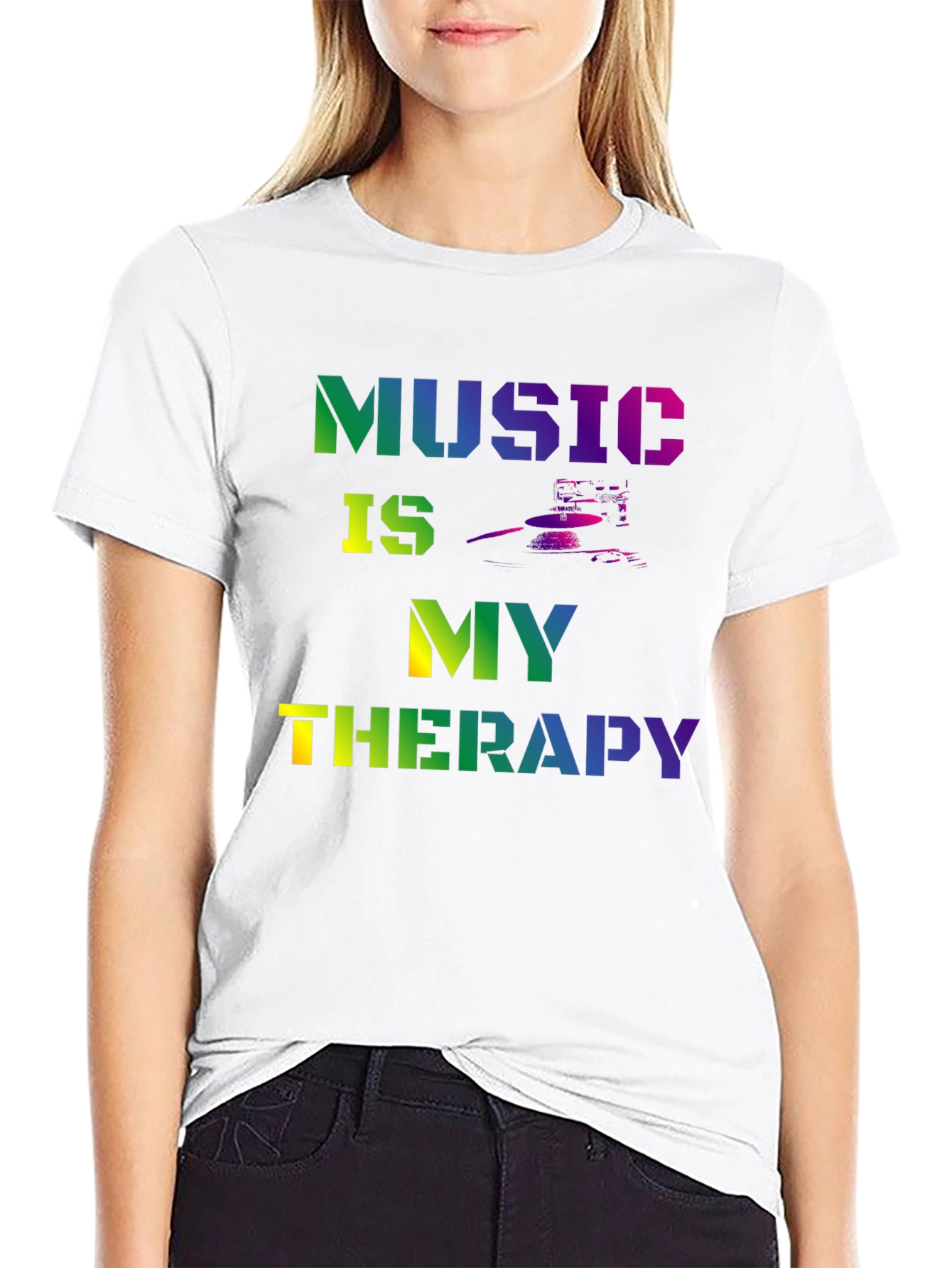 Music is My Therapy Graphic Tee - Black T-Shirt