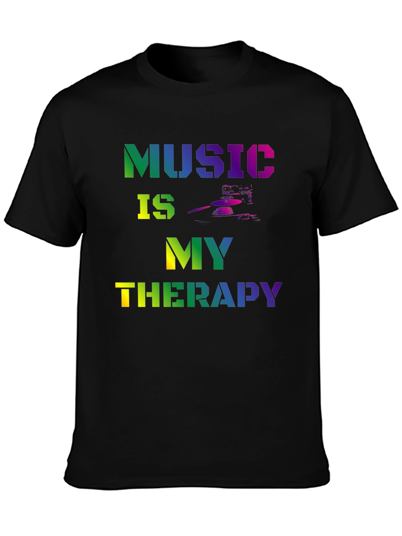 Music is My Therapy Graphic Tee - Black T-Shirt