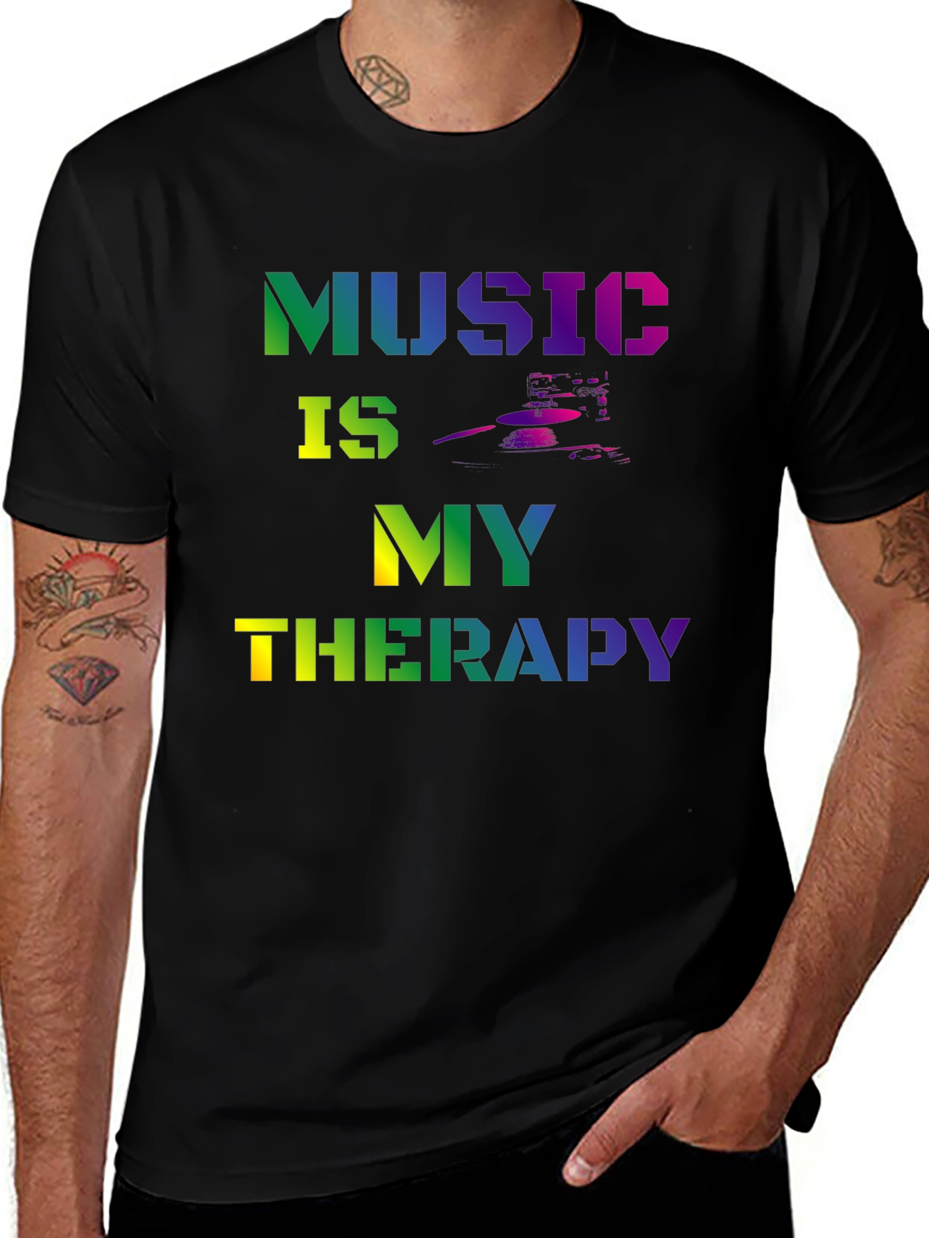 Music is My Therapy Graphic Tee - Black T-Shirt