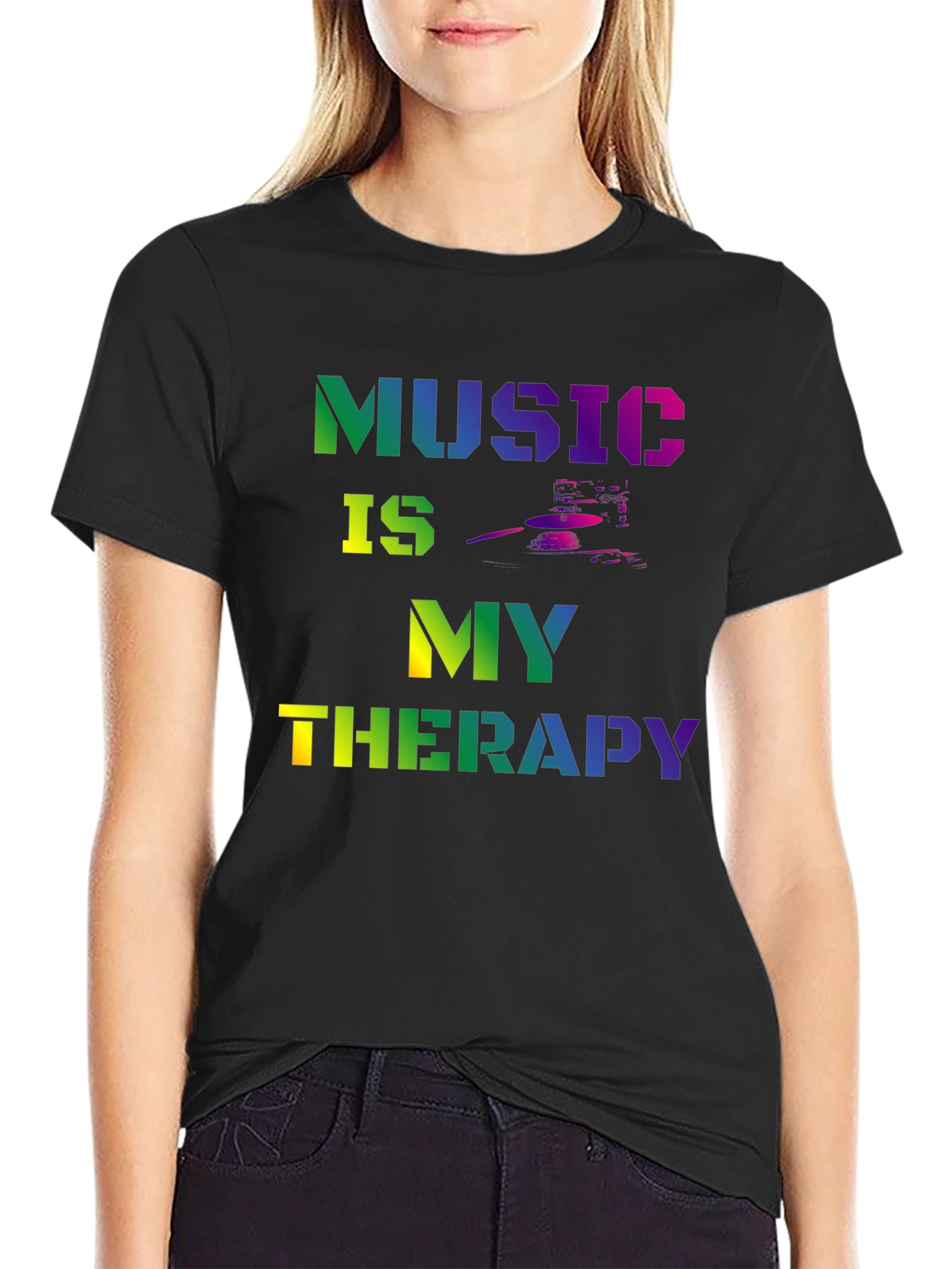 Music is My Therapy Graphic Tee - Black T-Shirt