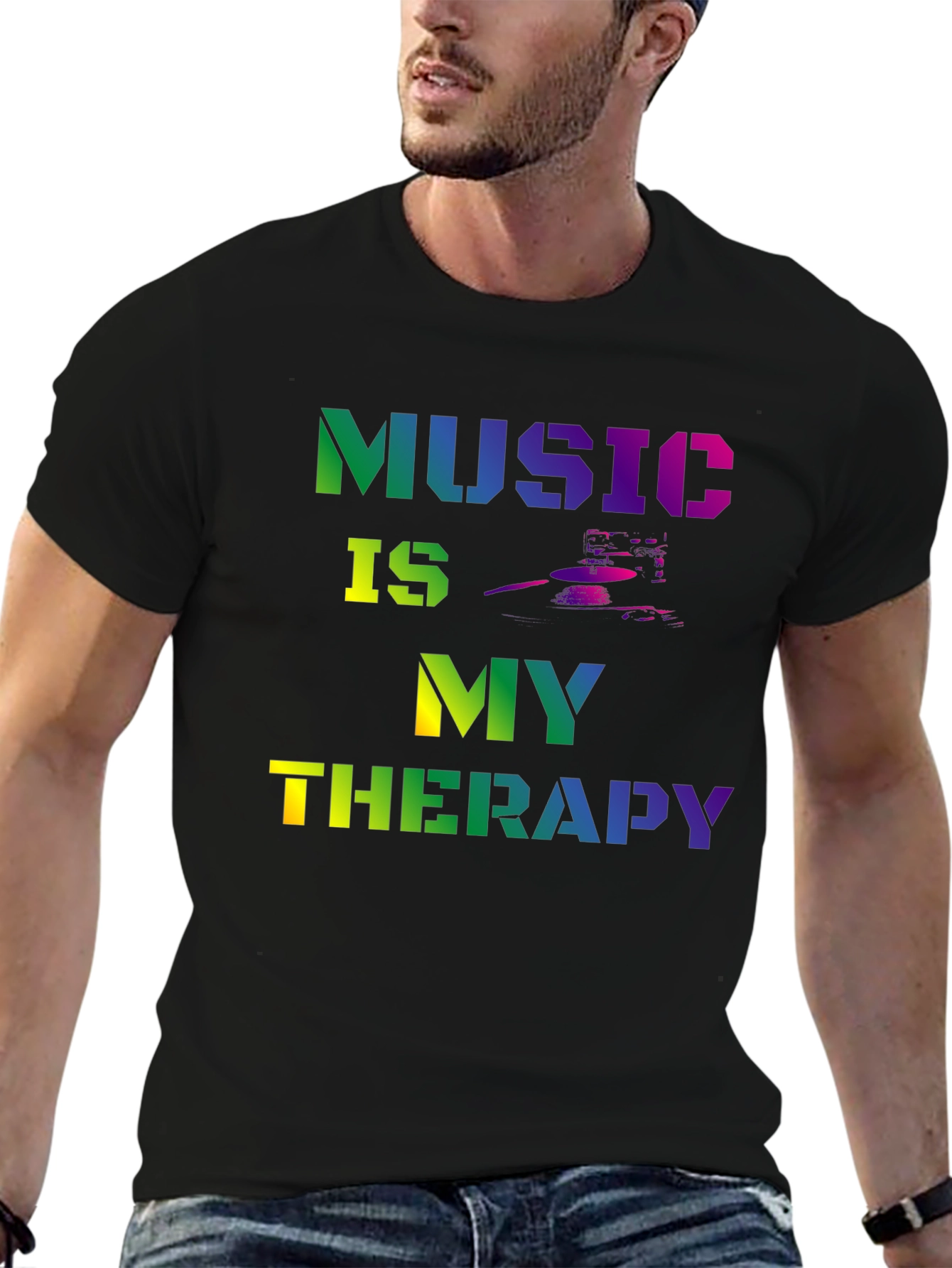 Music is My Therapy Graphic Tee - Black T-Shirt