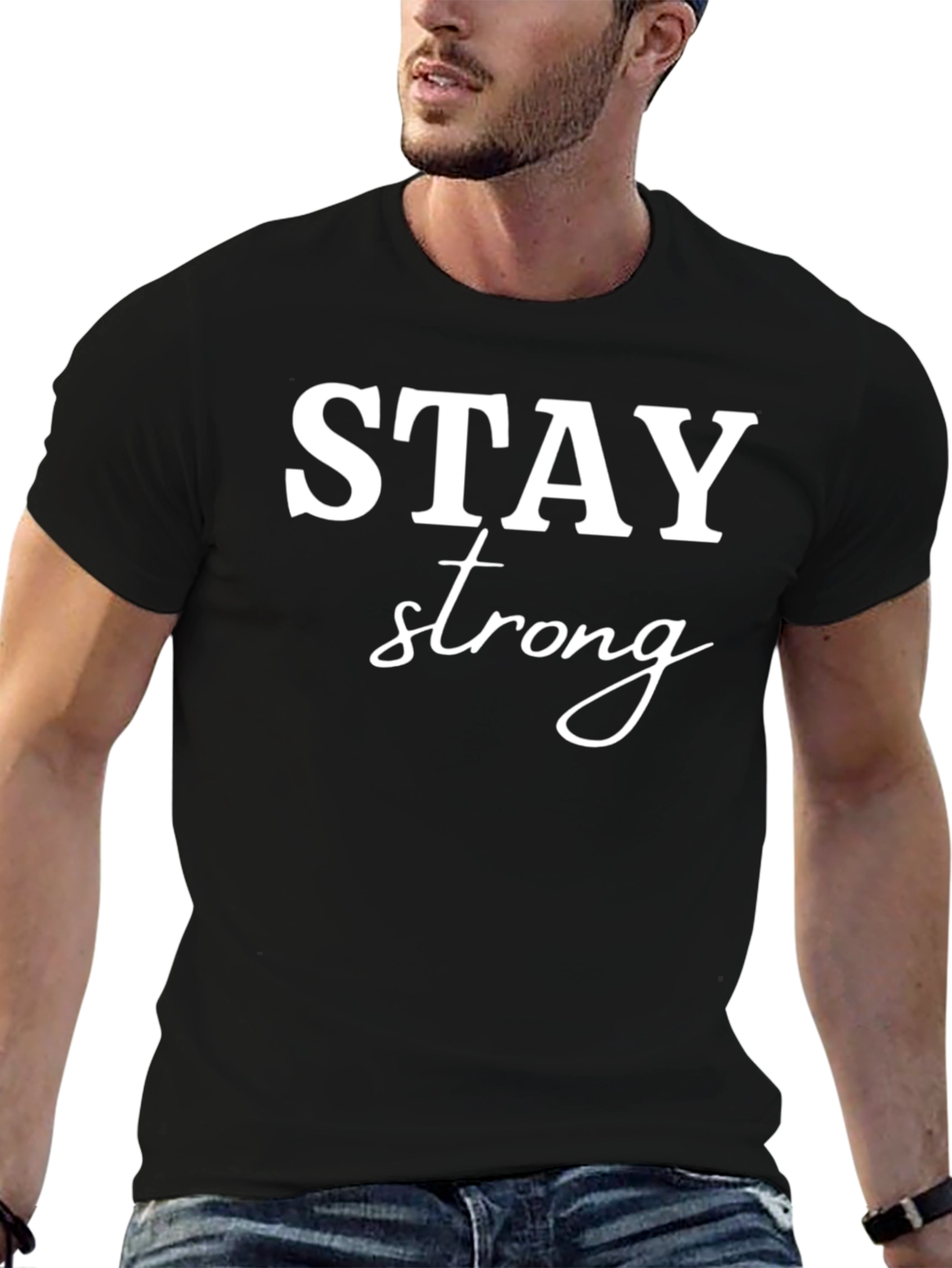Stay Strong Black Graphic Tee Shirt