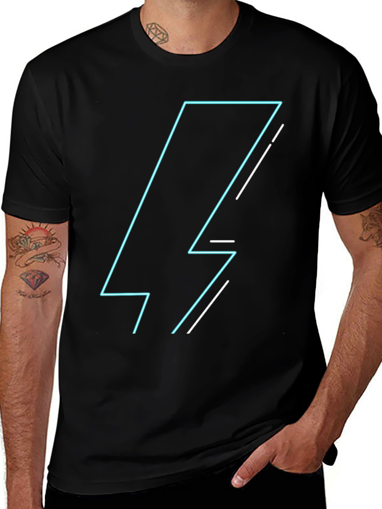 Neon Lightning Bolt Graphic Tee - Black
