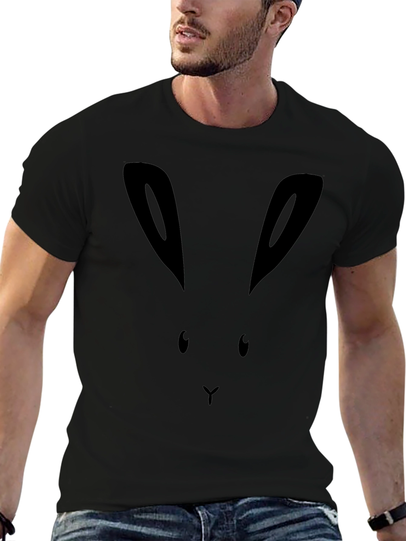 Bunny Face Graphic Tee - Black Cotton Shirt