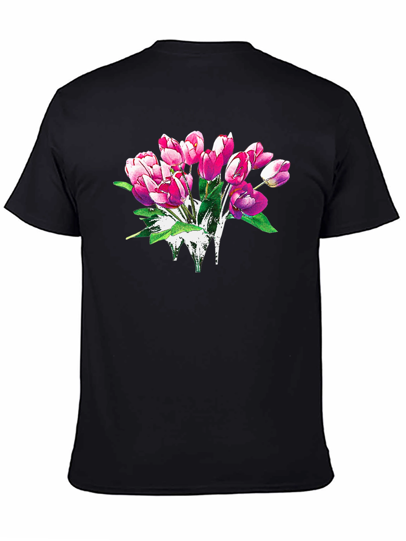 Floral Tulip Graphic Print Black T-Shirt