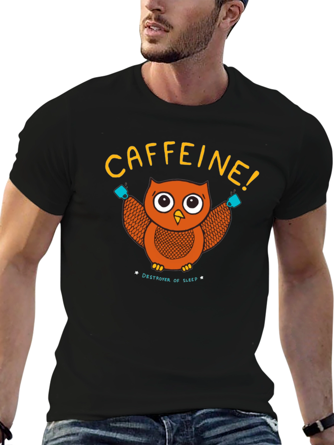 Caffeine Owl Black T-Shirt - Destroyer of Sleep