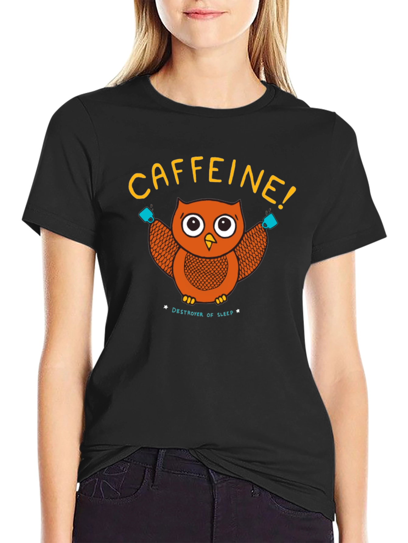 Caffeine Owl Black T-Shirt - Destroyer of Sleep