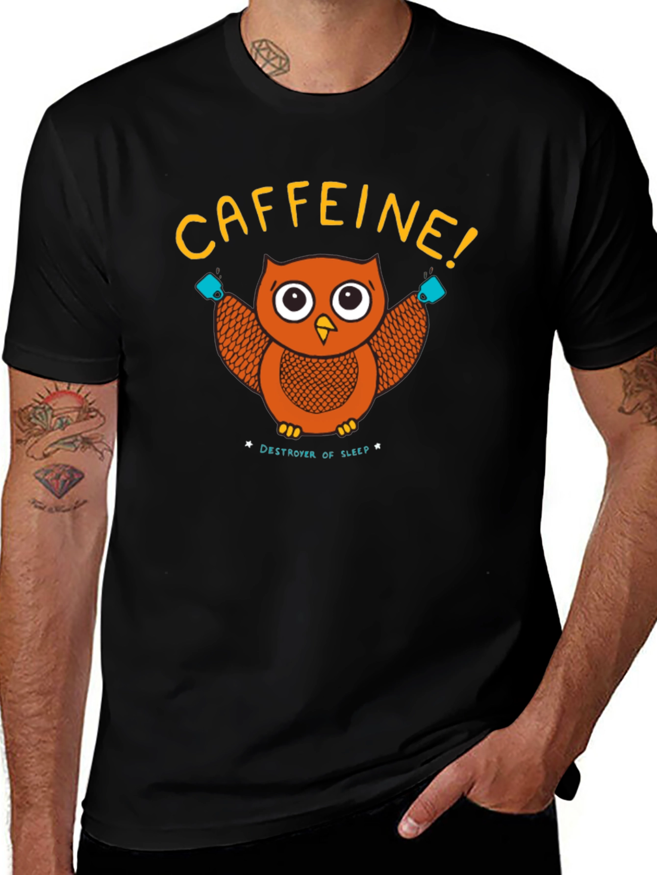Caffeine Owl Black T-Shirt - Destroyer of Sleep
