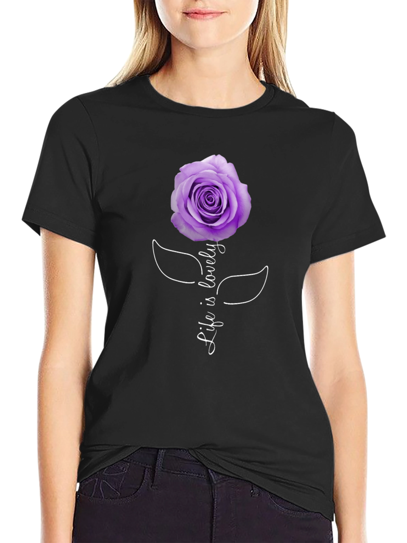 Life is Lovely Rose Graphic Tee - Black