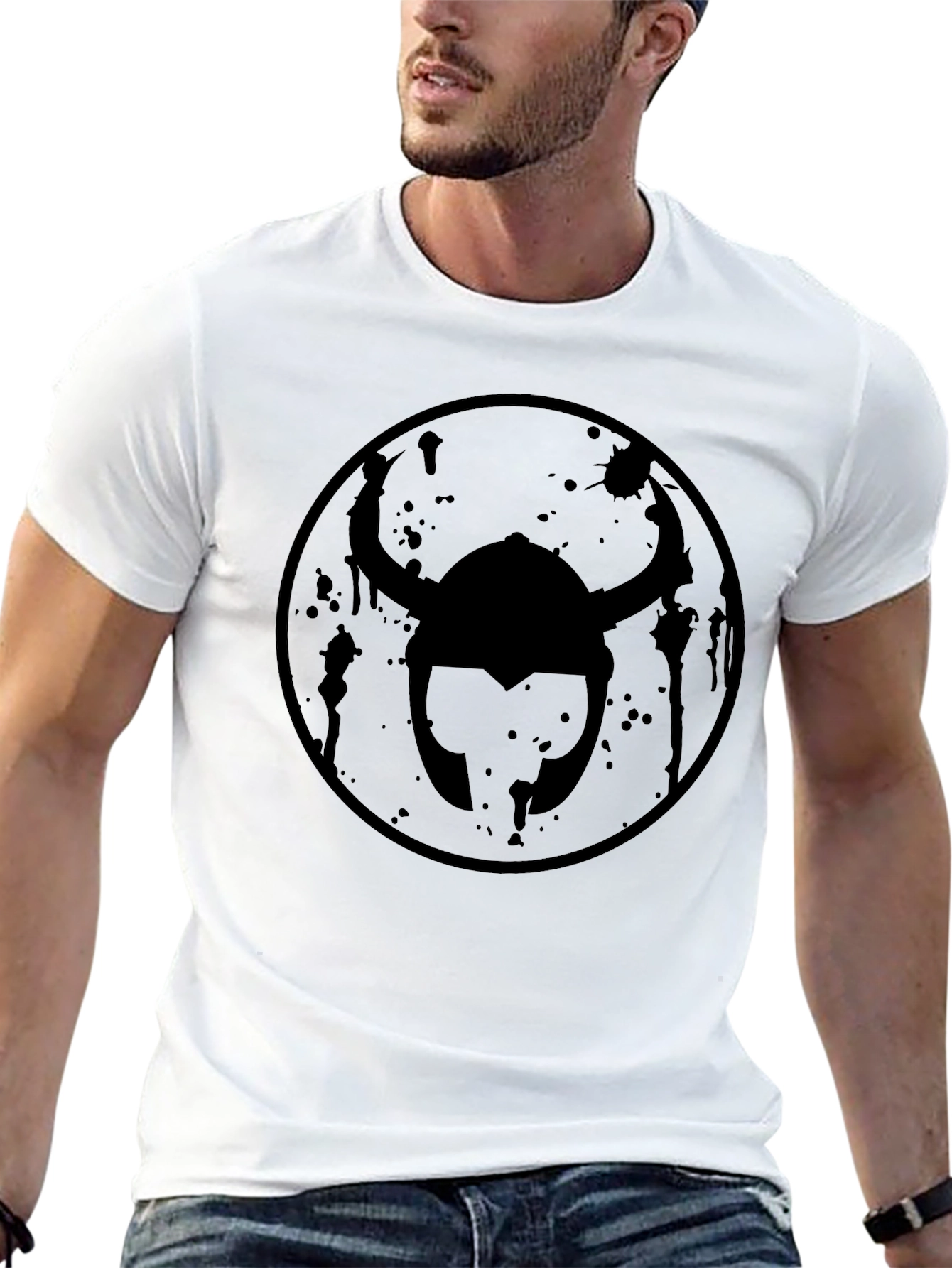 Mens Black Viking Helmet Graphic T-Shirt