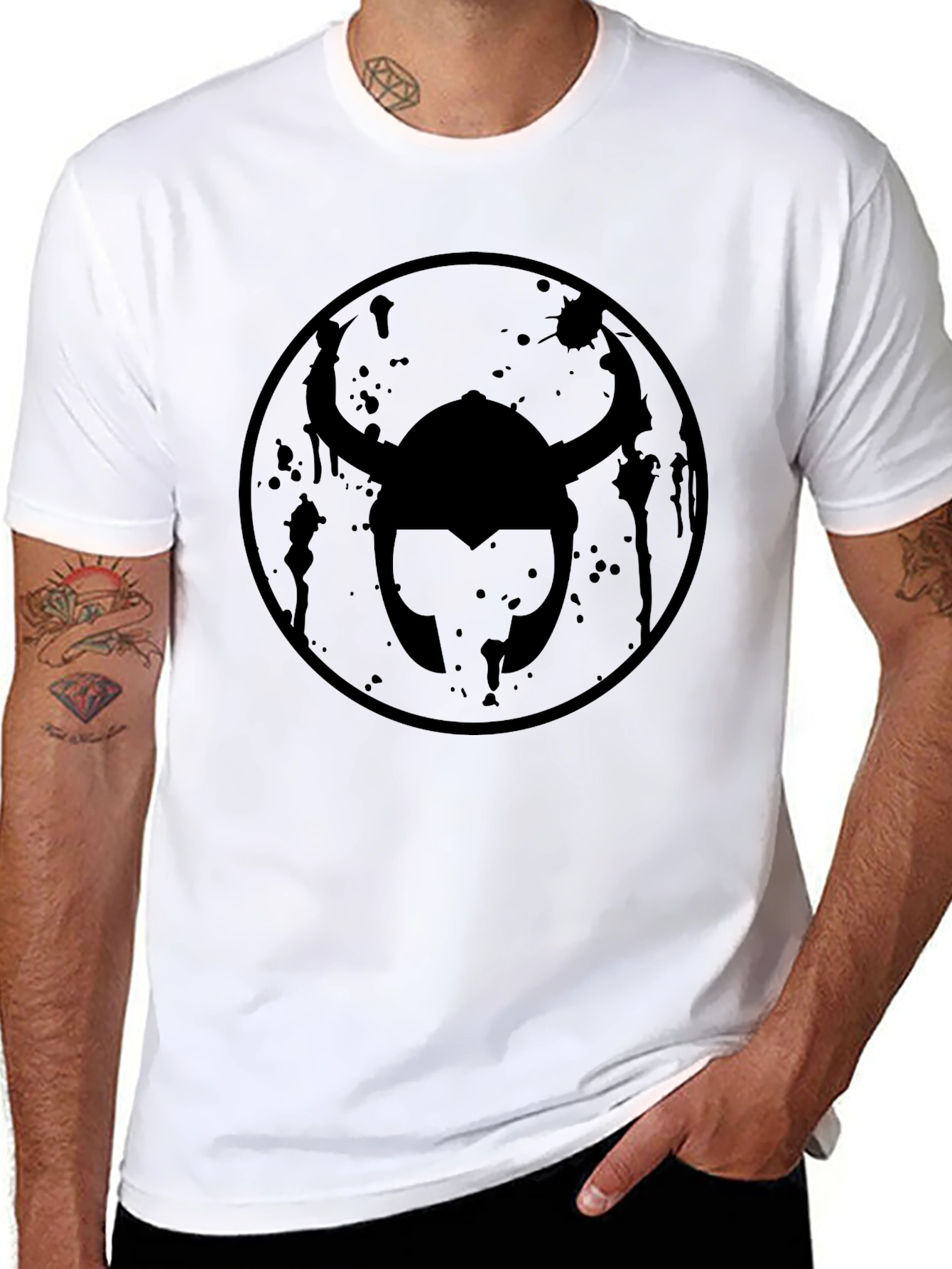 Mens Black Viking Helmet Graphic T-Shirt