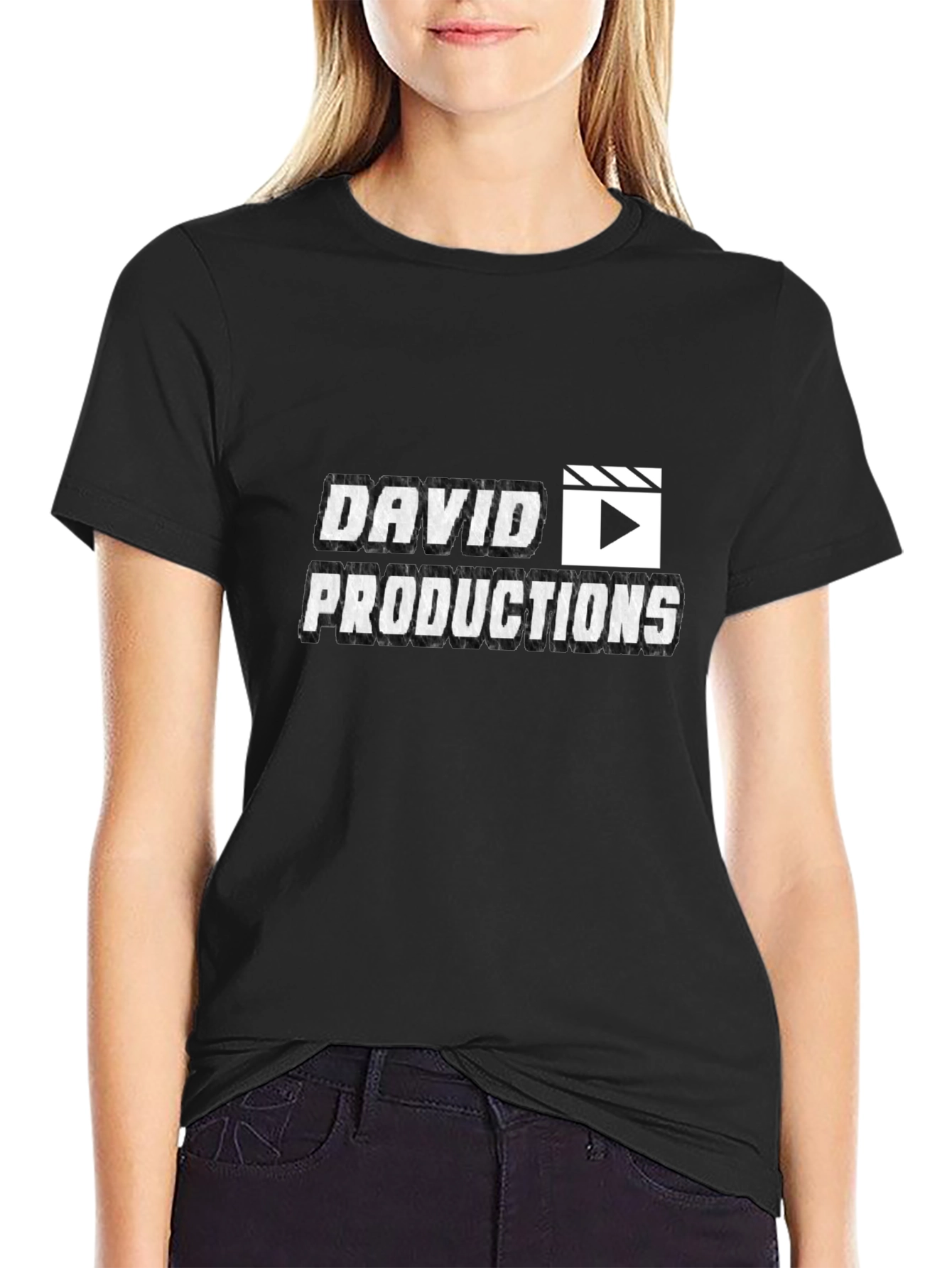 David Productions Black Crew Neck T-Shirt