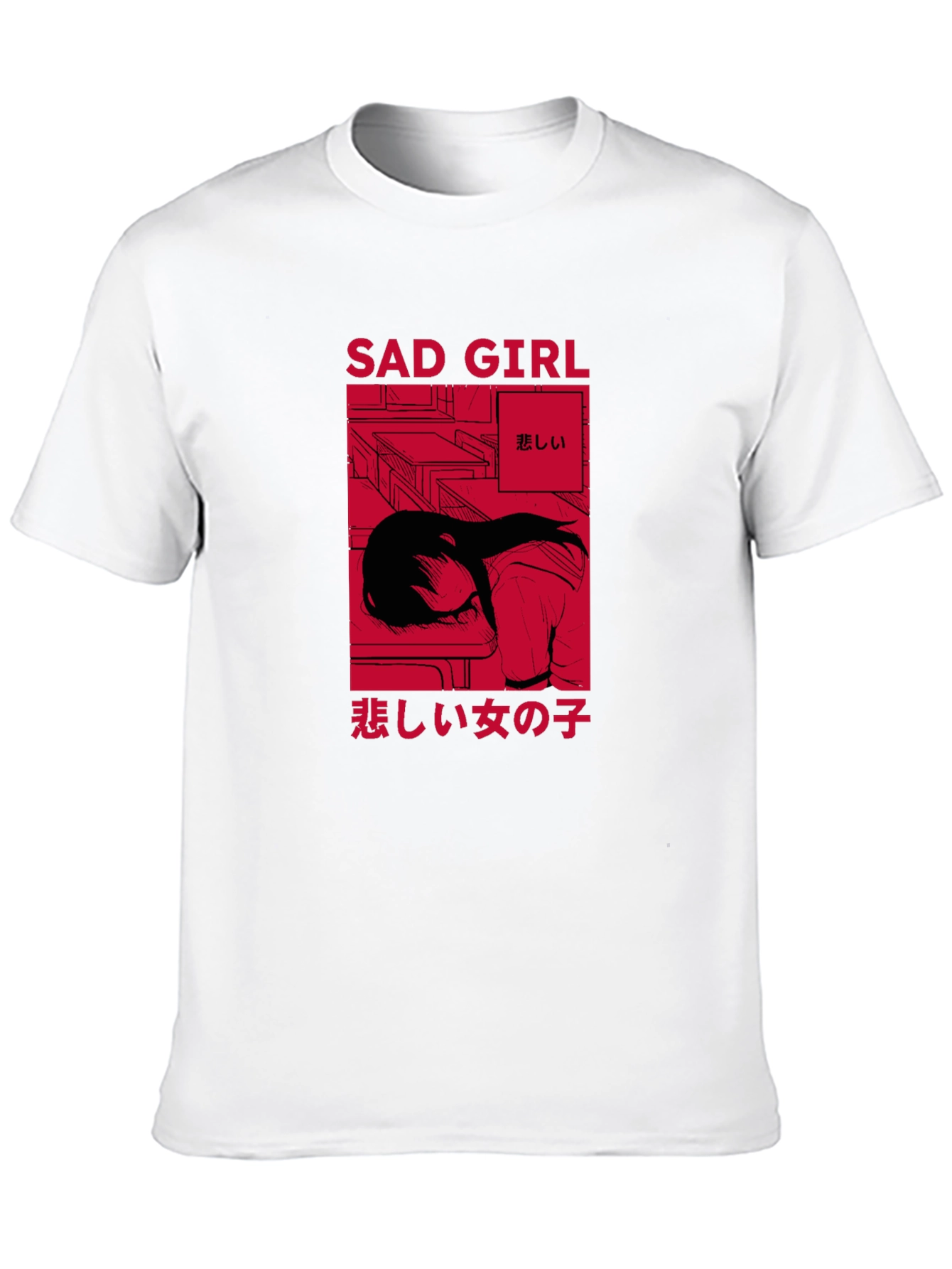 Sad Girl Anime Graphic T-Shirt - Trendy Streetwear