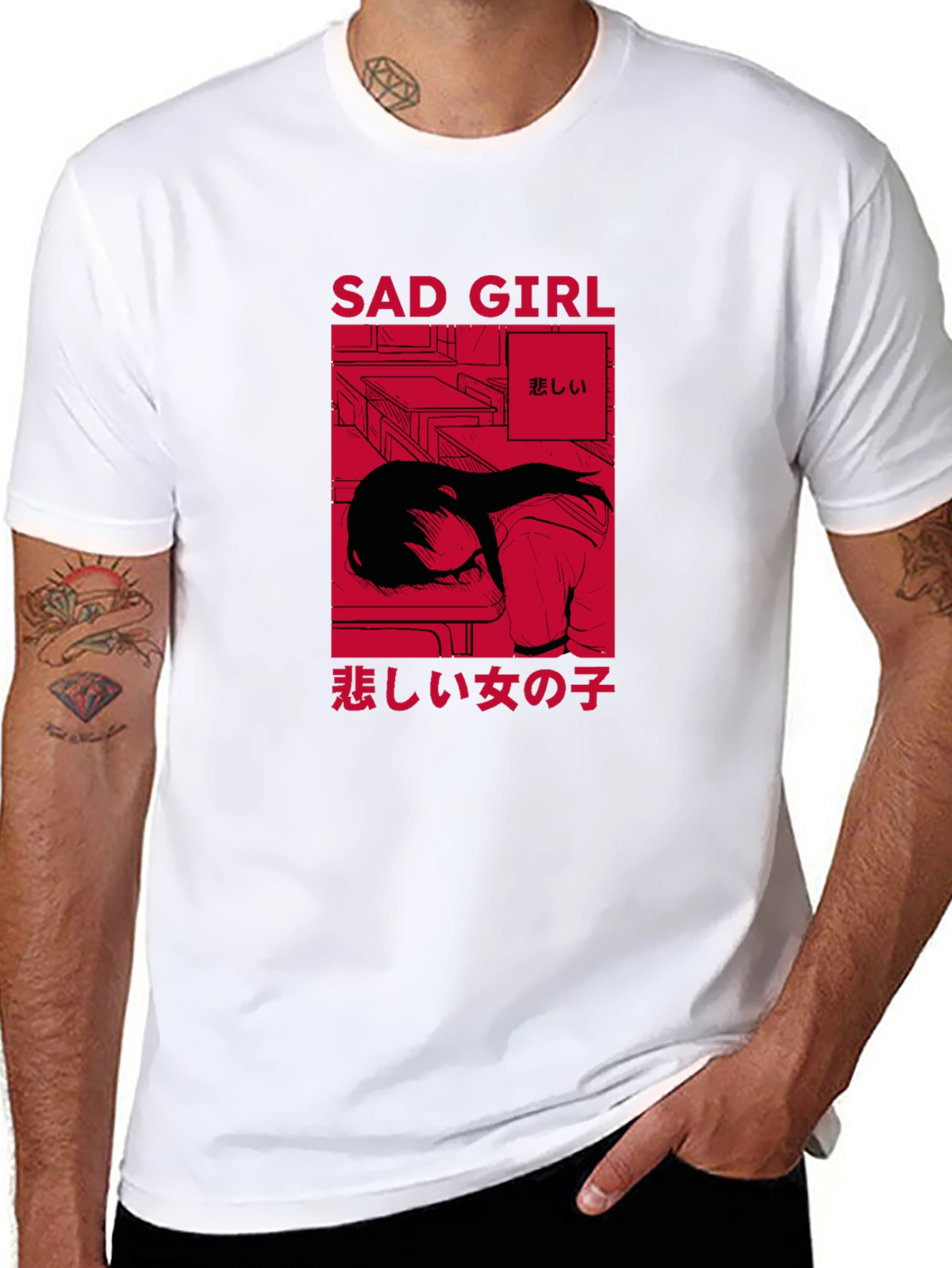 Sad Girl Anime Graphic T-Shirt - Trendy Streetwear