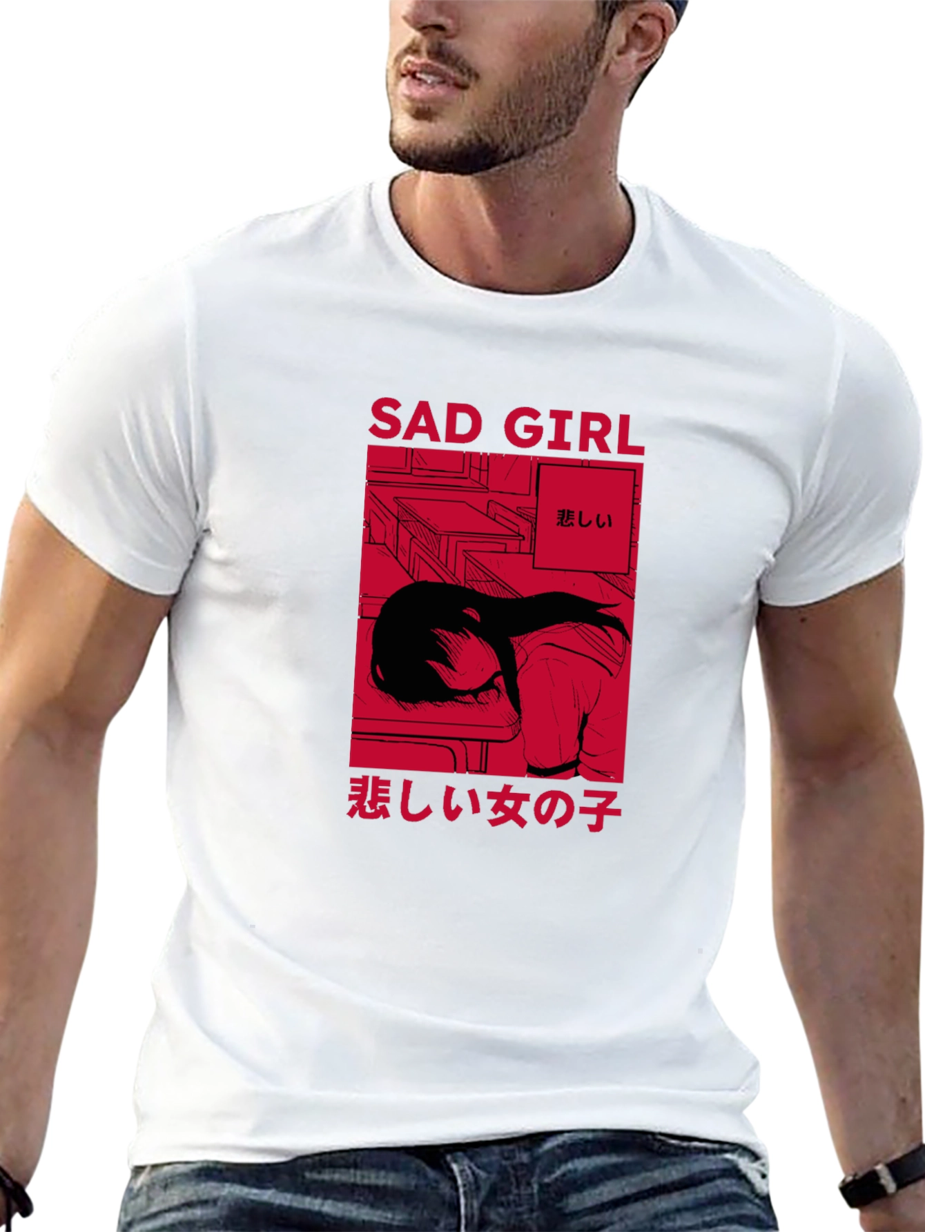 Sad Girl Anime Graphic T-Shirt - Trendy Streetwear