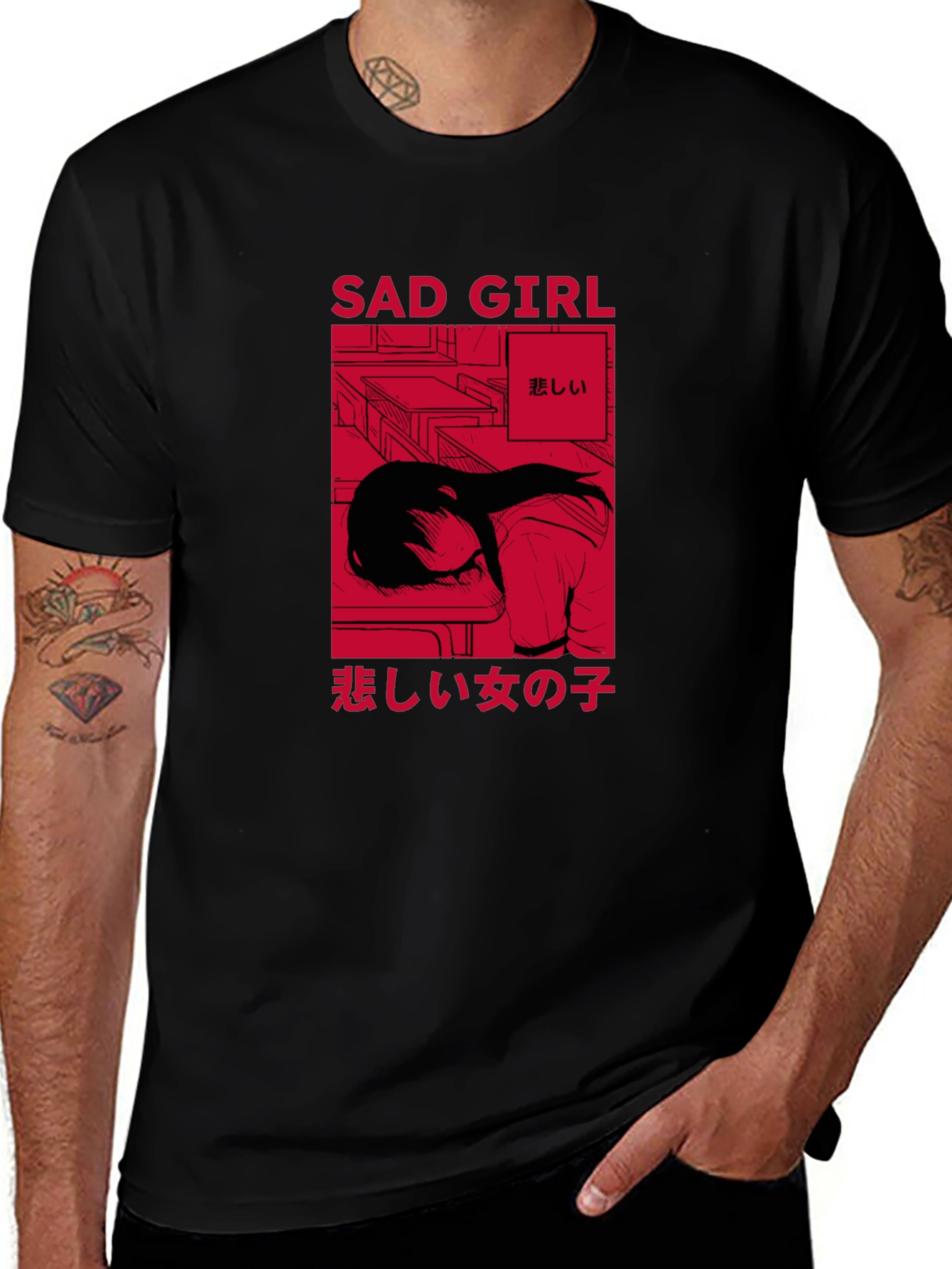 Sad Girl Anime Graphic T-Shirt - Trendy Streetwear